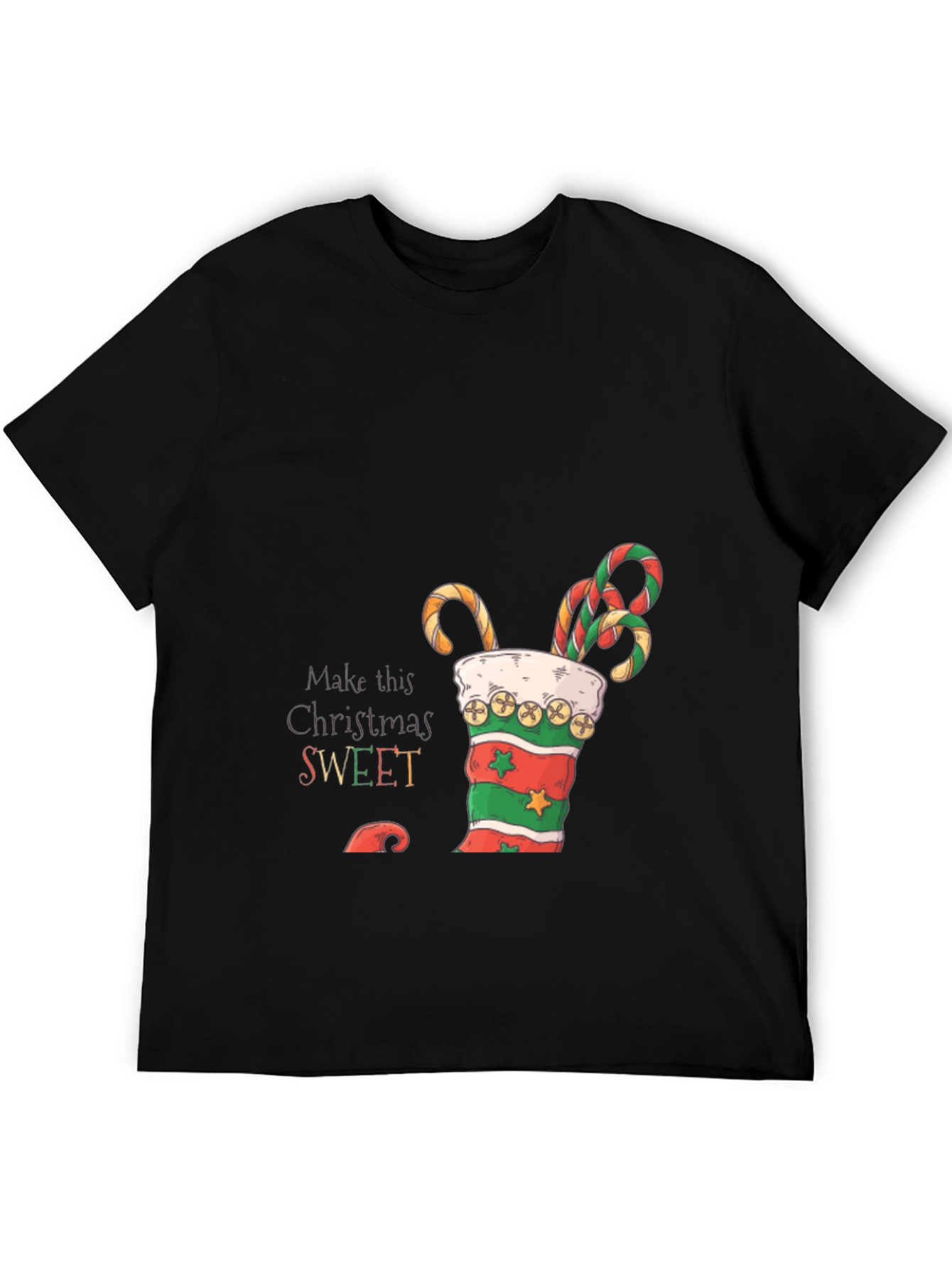 Sweet Christmas T-Shirt - Candy Cane Stocking Design