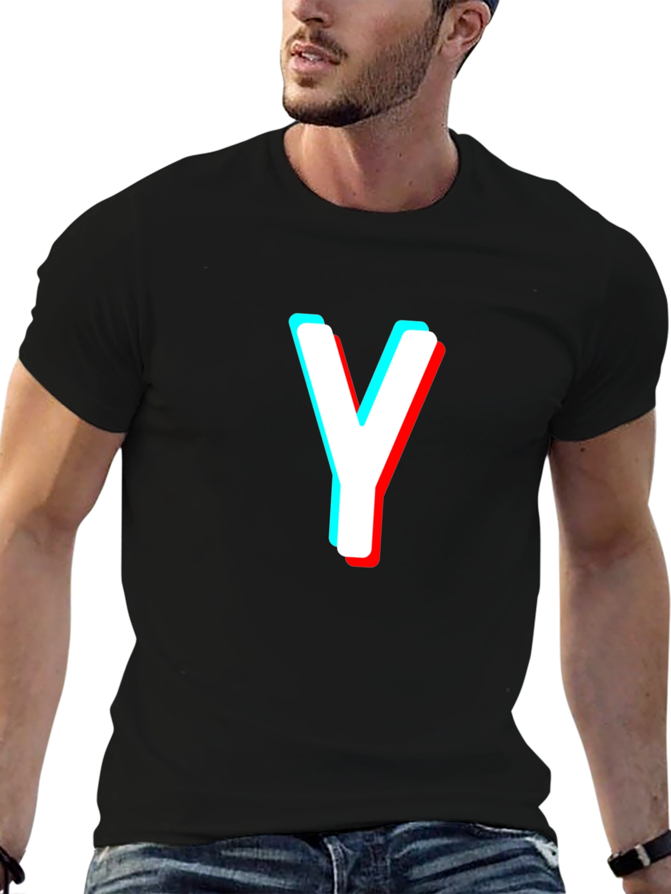 Letter Y Black T-Shirt - 3D Effect Graphic Tee