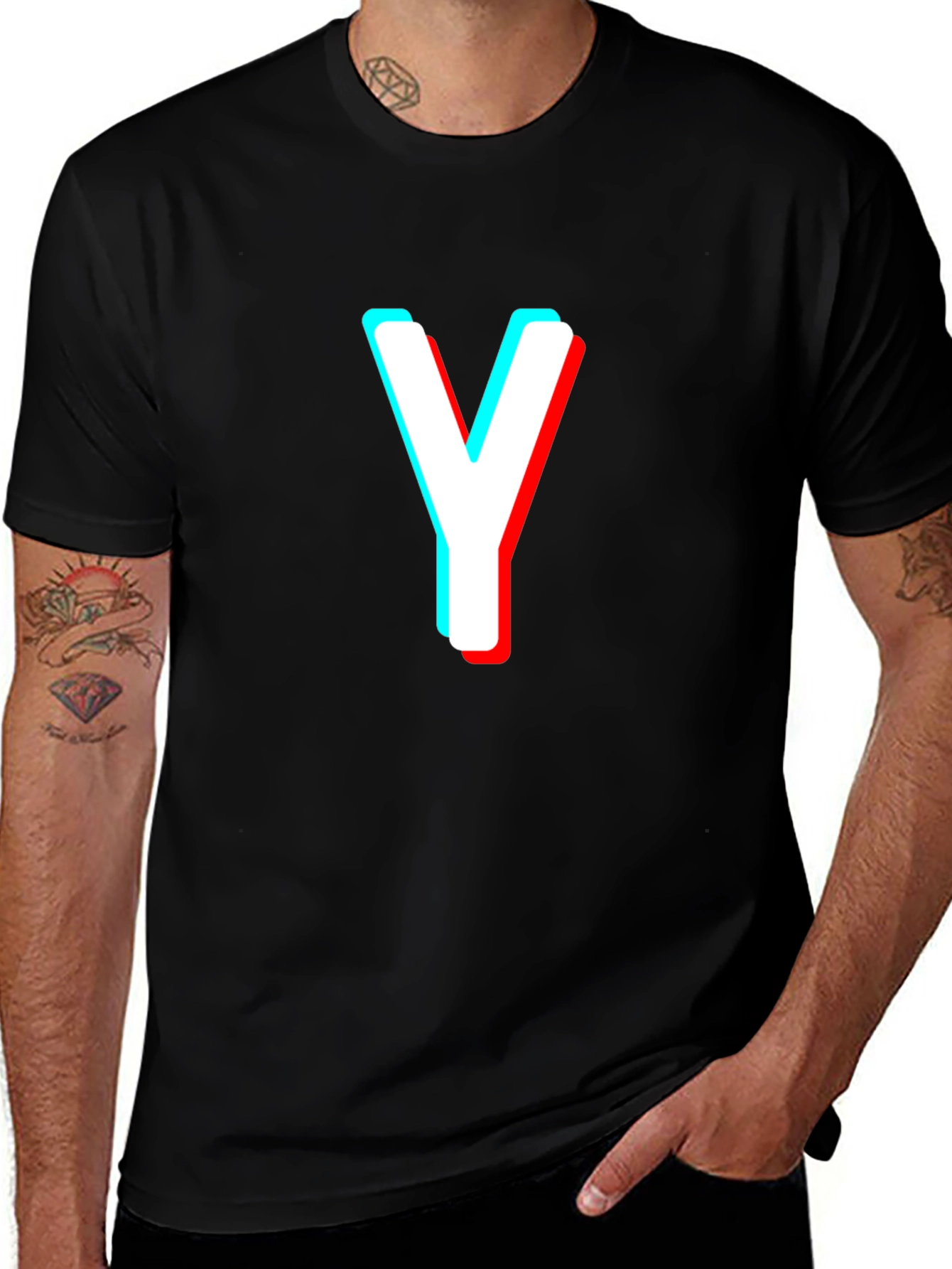 Letter Y Black T-Shirt - 3D Effect Graphic Tee