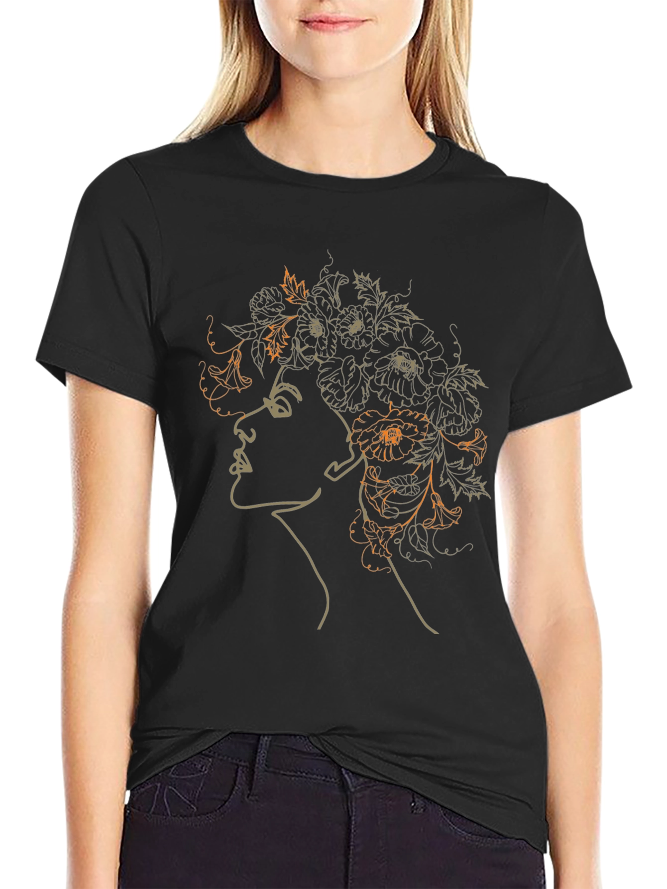 Floral Woman Graphic T-Shirt - Artistic Design
