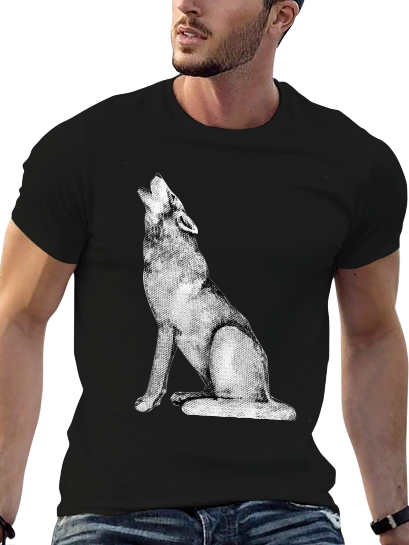 Wolf Howl Graphic Tee - Black Cotton Casual Shirt