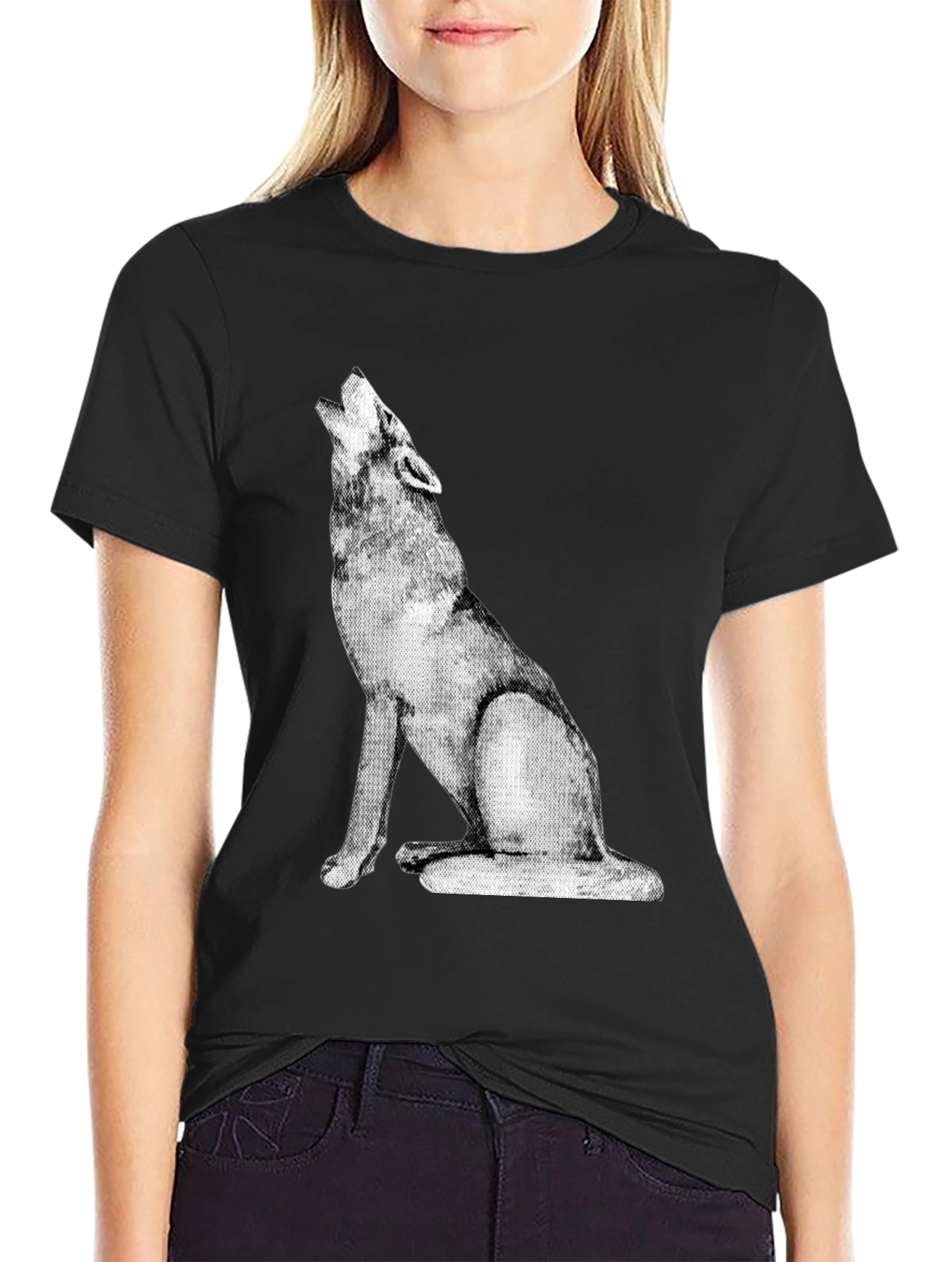 Wolf Howl Graphic Tee - Black Cotton Casual Shirt