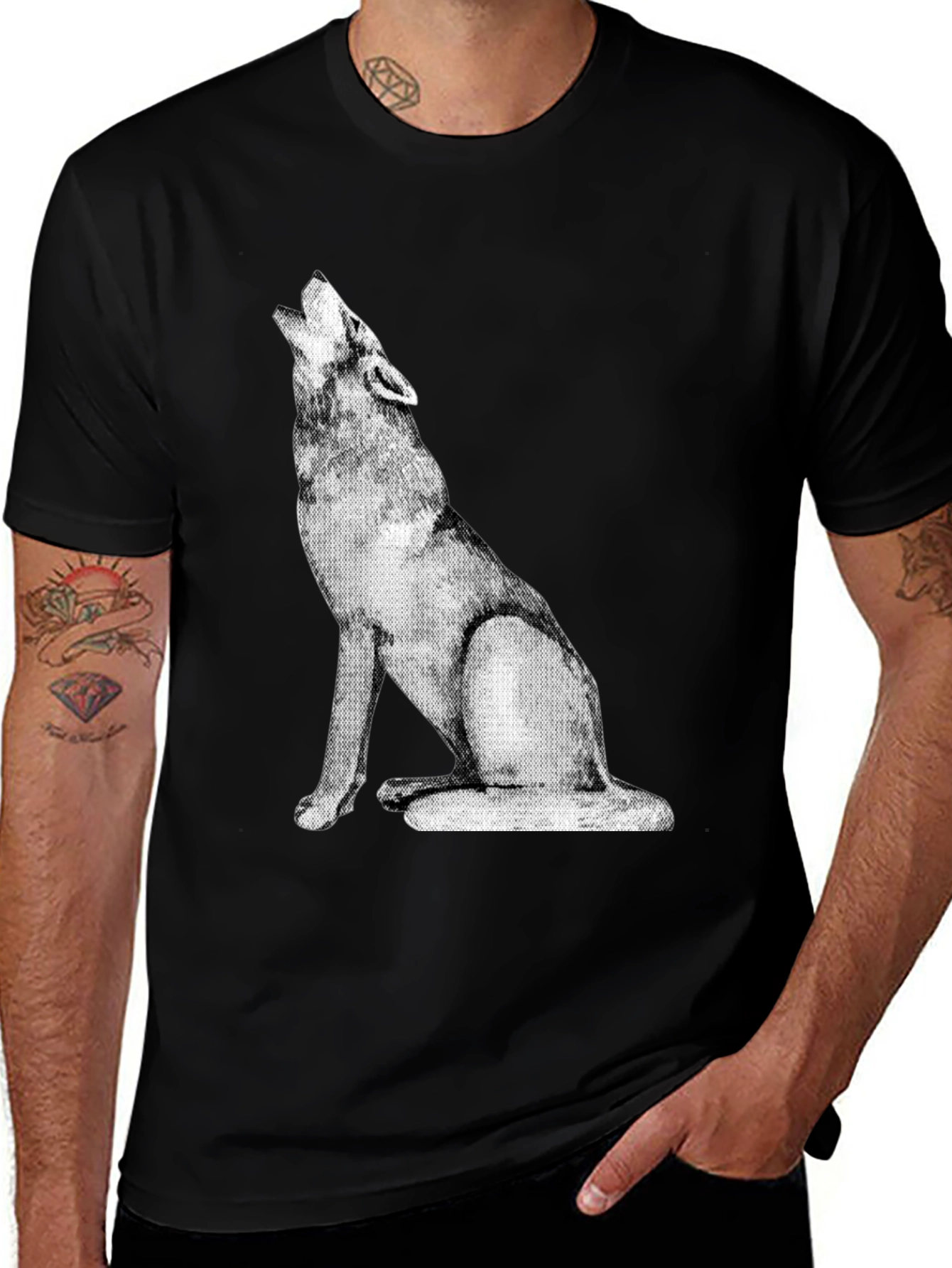 Wolf Howl Graphic Tee - Black Cotton Casual Shirt