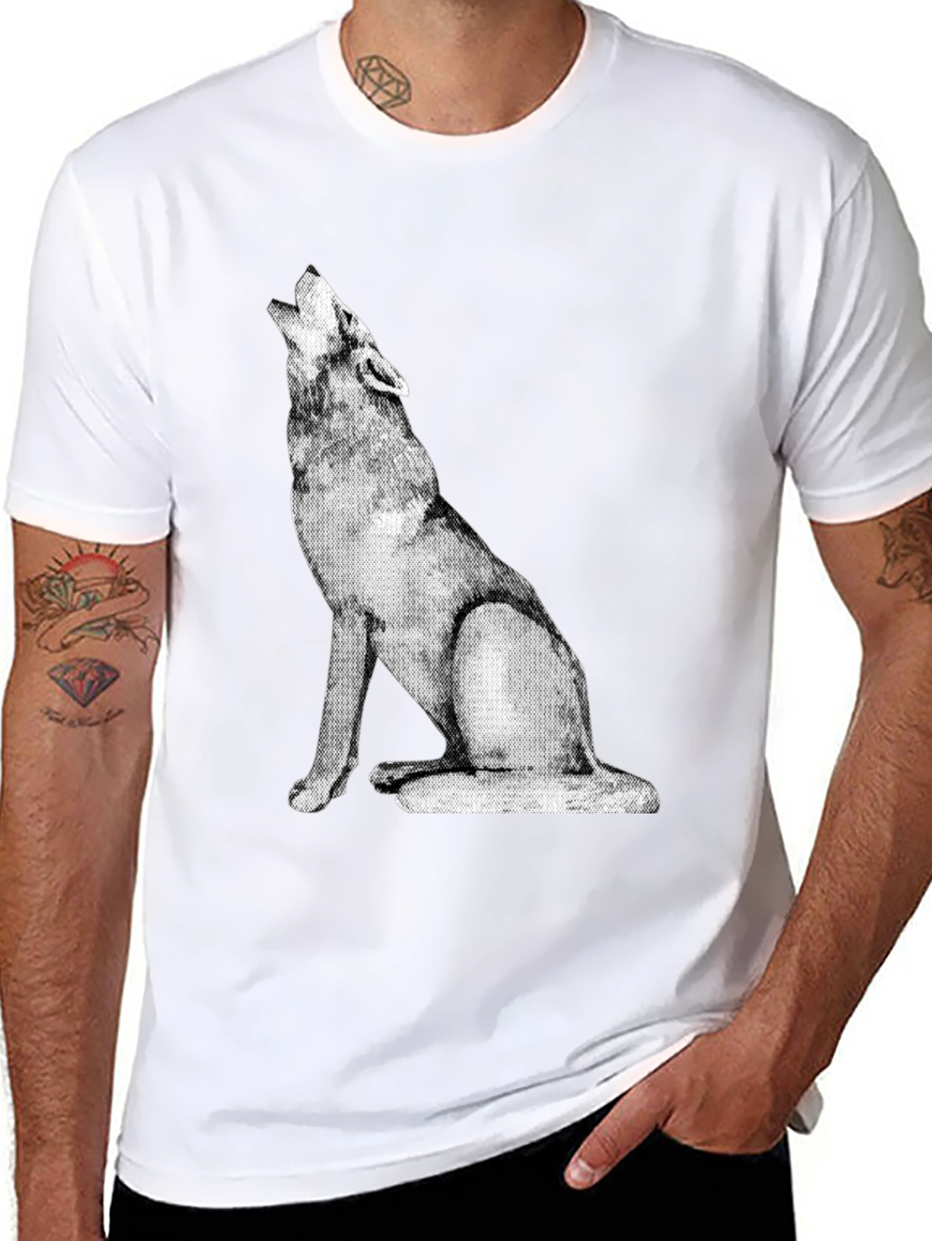Wolf Howl Graphic Tee - Black Cotton Casual Shirt