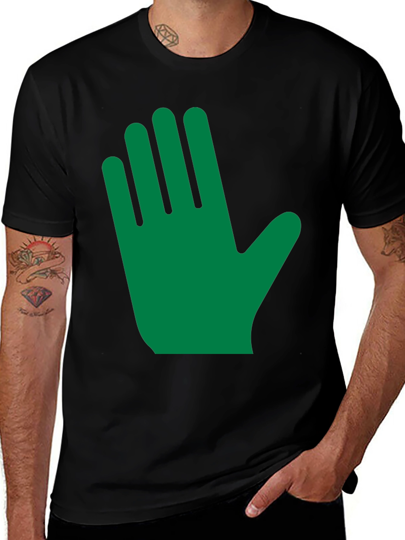 Green Hand Graphic Black T-Shirt