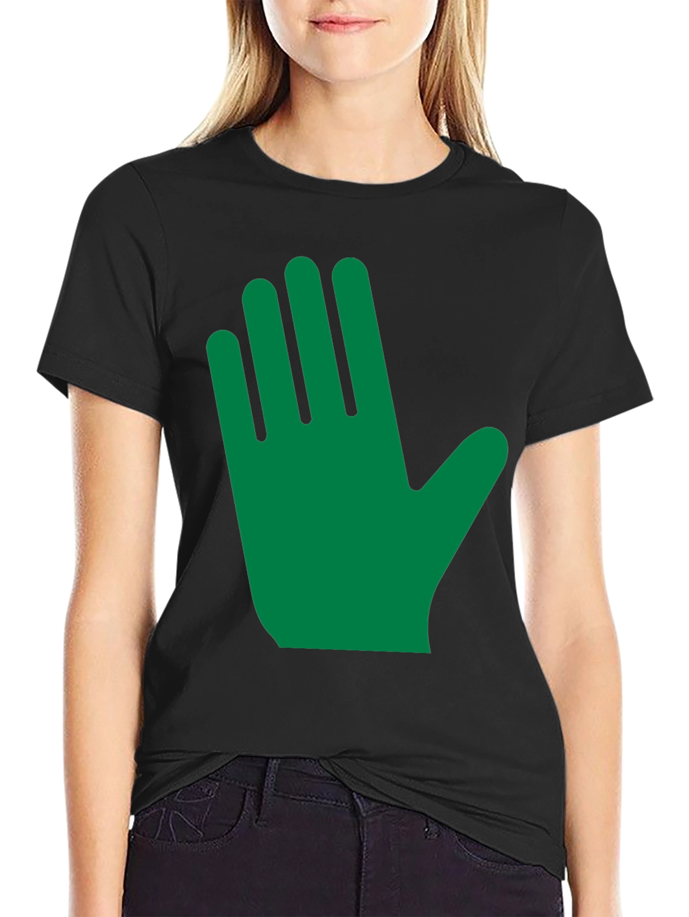 Green Hand Graphic Black T-Shirt