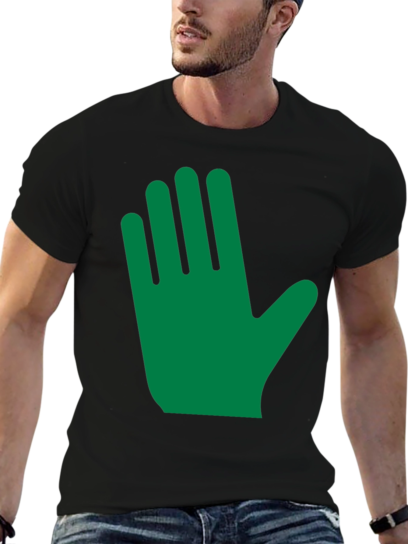 Green Hand Graphic Black T-Shirt