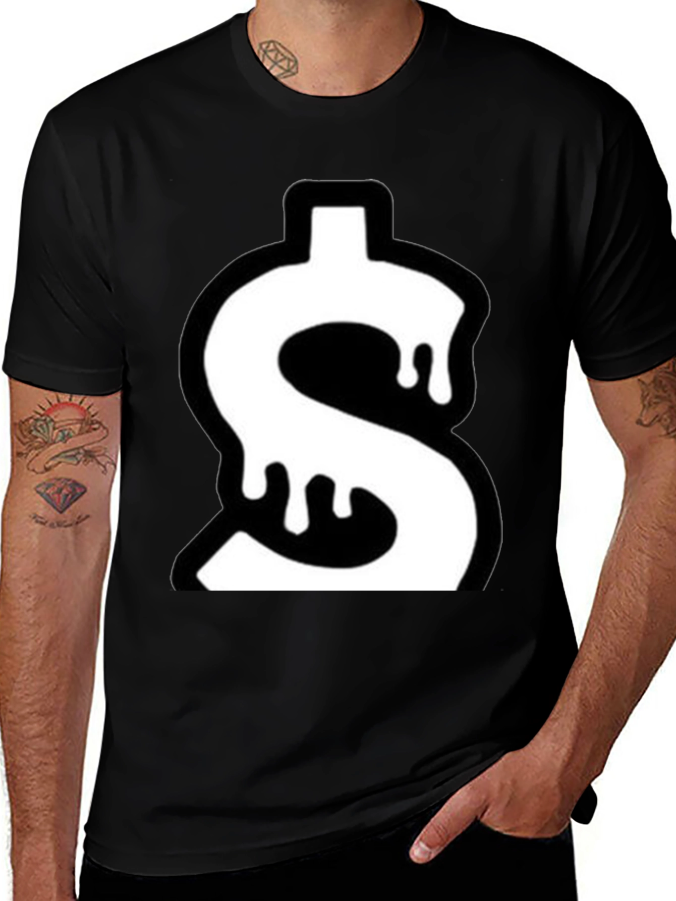 Dripping Dollar Sign Graphic Tee - Black Cotton Blend