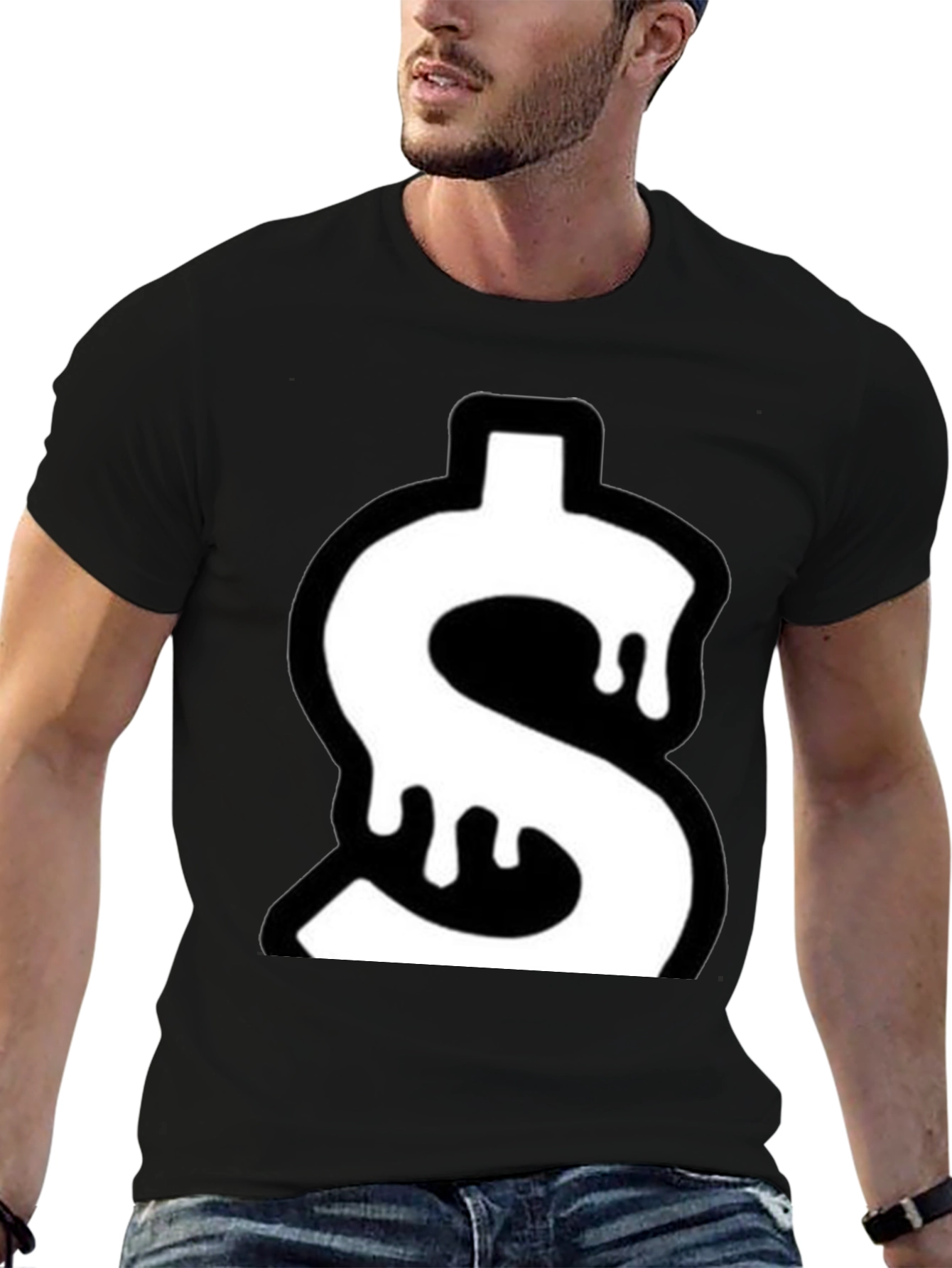 Dripping Dollar Sign Graphic Tee - Black Cotton Blend