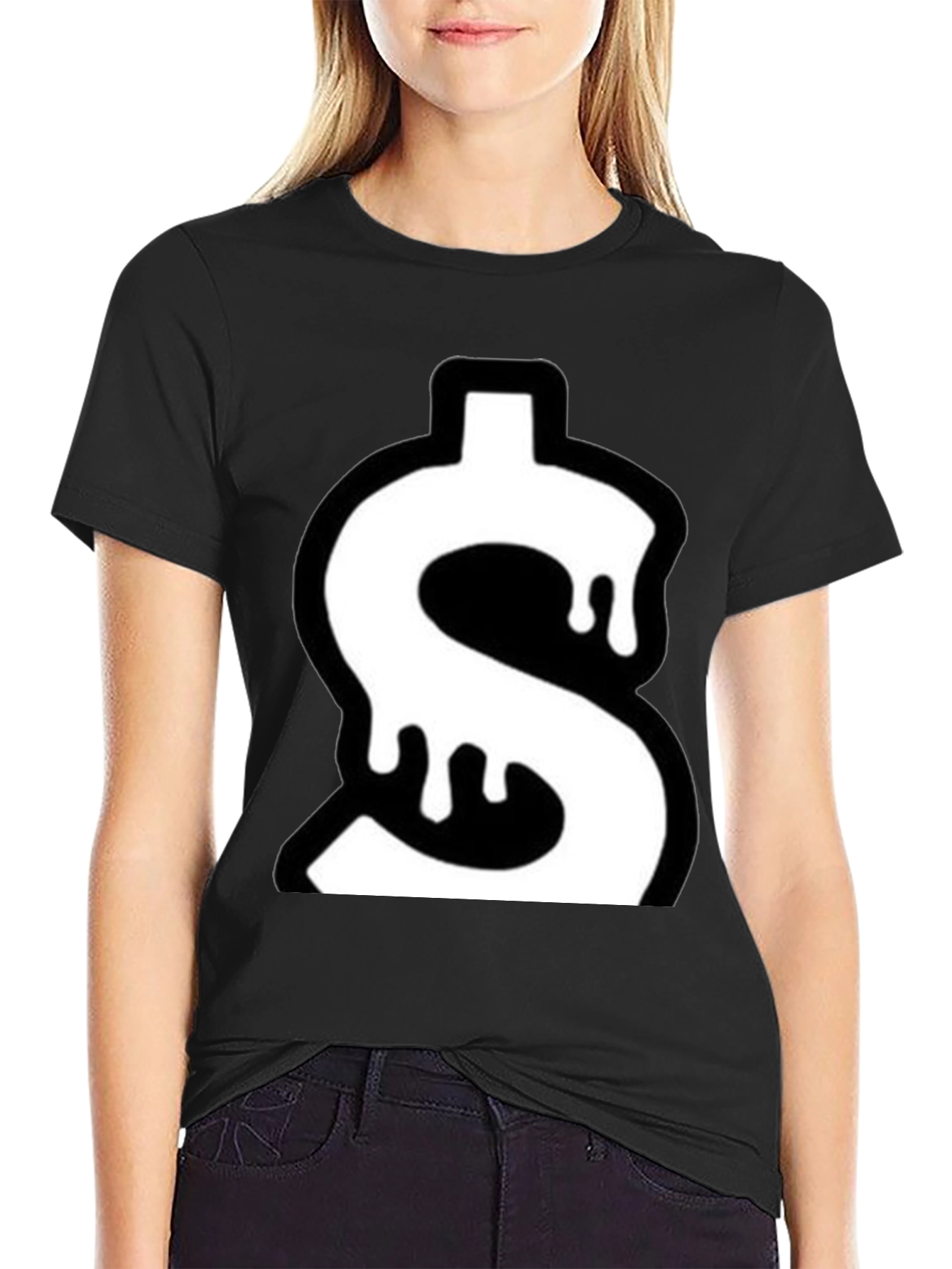 Dripping Dollar Sign Graphic Tee - Black Cotton Blend