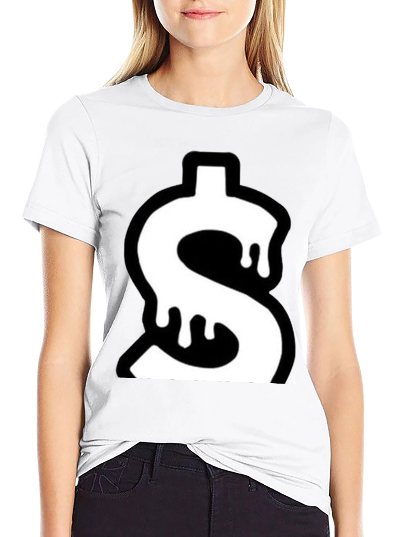 Dripping Dollar Sign Graphic Tee - Black Cotton Blend