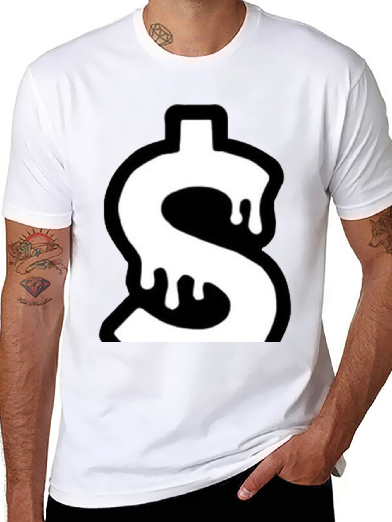 Dripping Dollar Sign Graphic Tee - Black Cotton Blend
