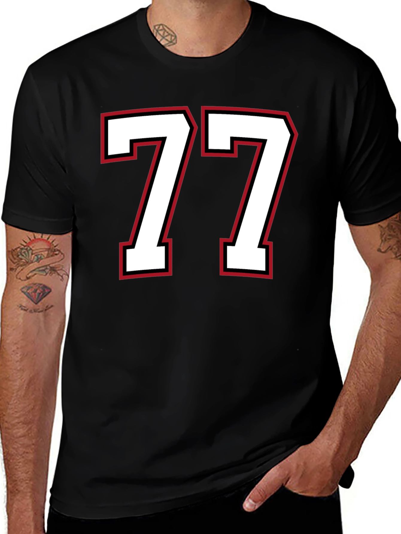 Lucky Number 77 Graphic Tee - Mens Black T-Shirt