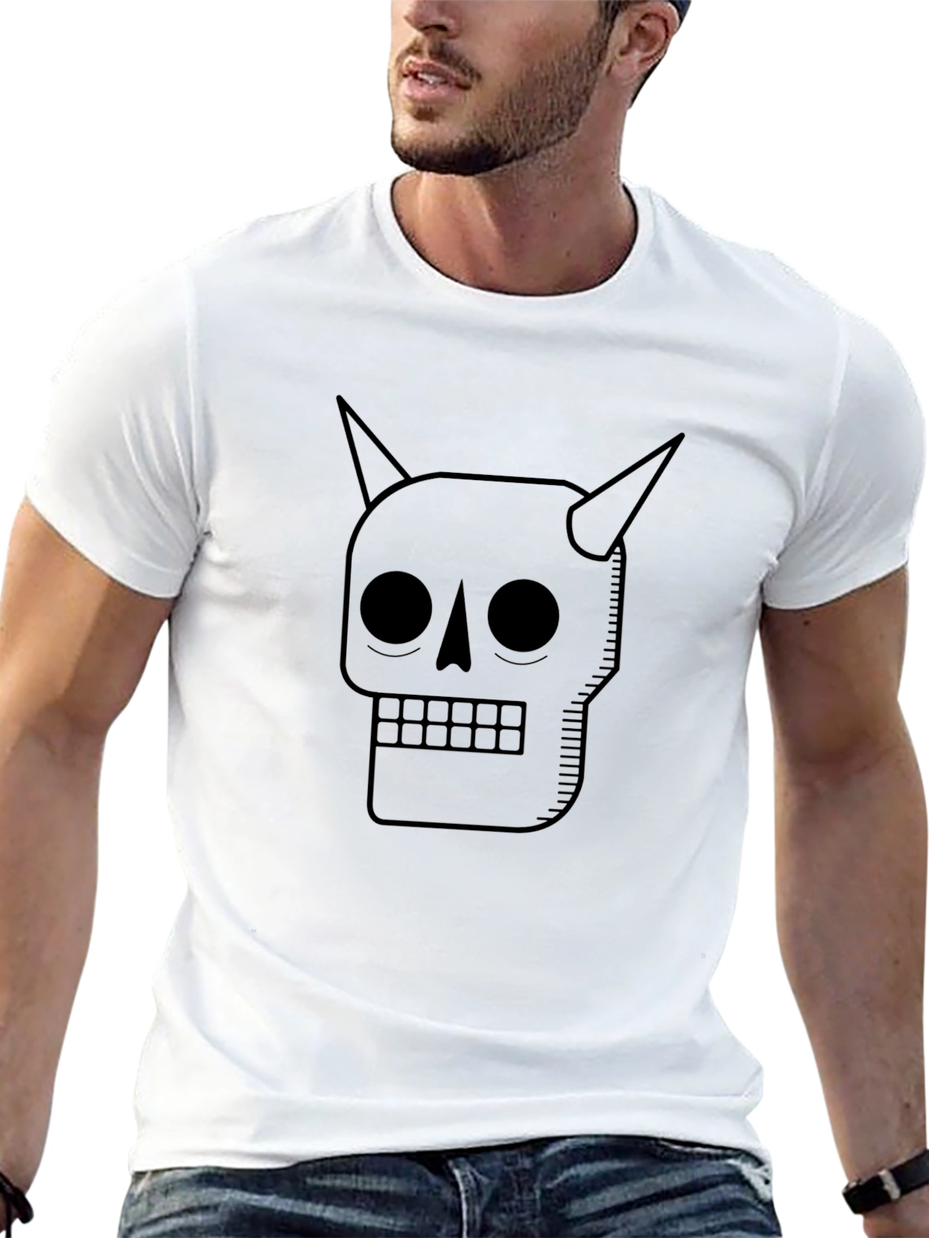 Skull with Horns Graphic Tee - Black