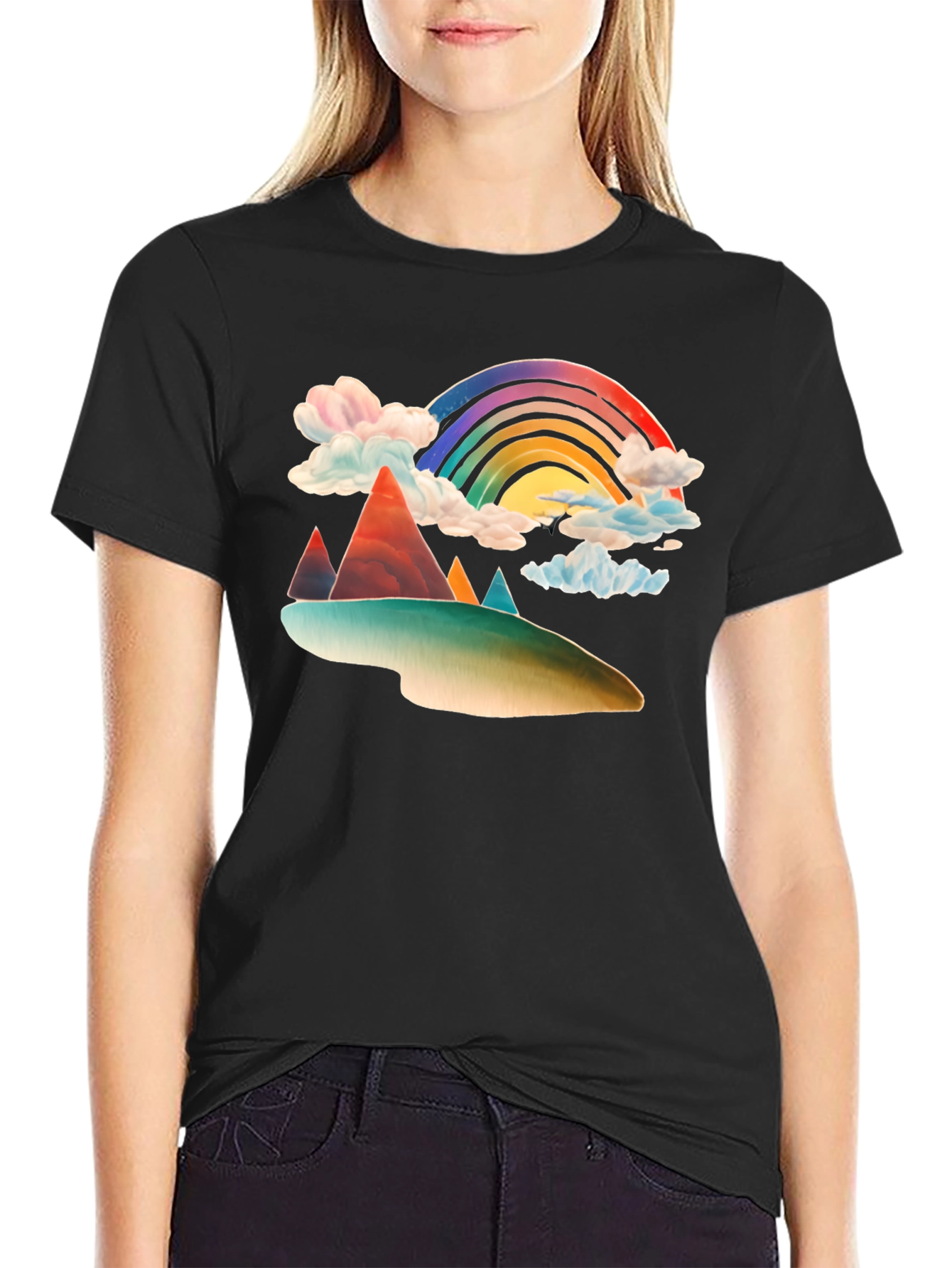 Rainbow Mountain Graphic Tee - Black Cotton Blend