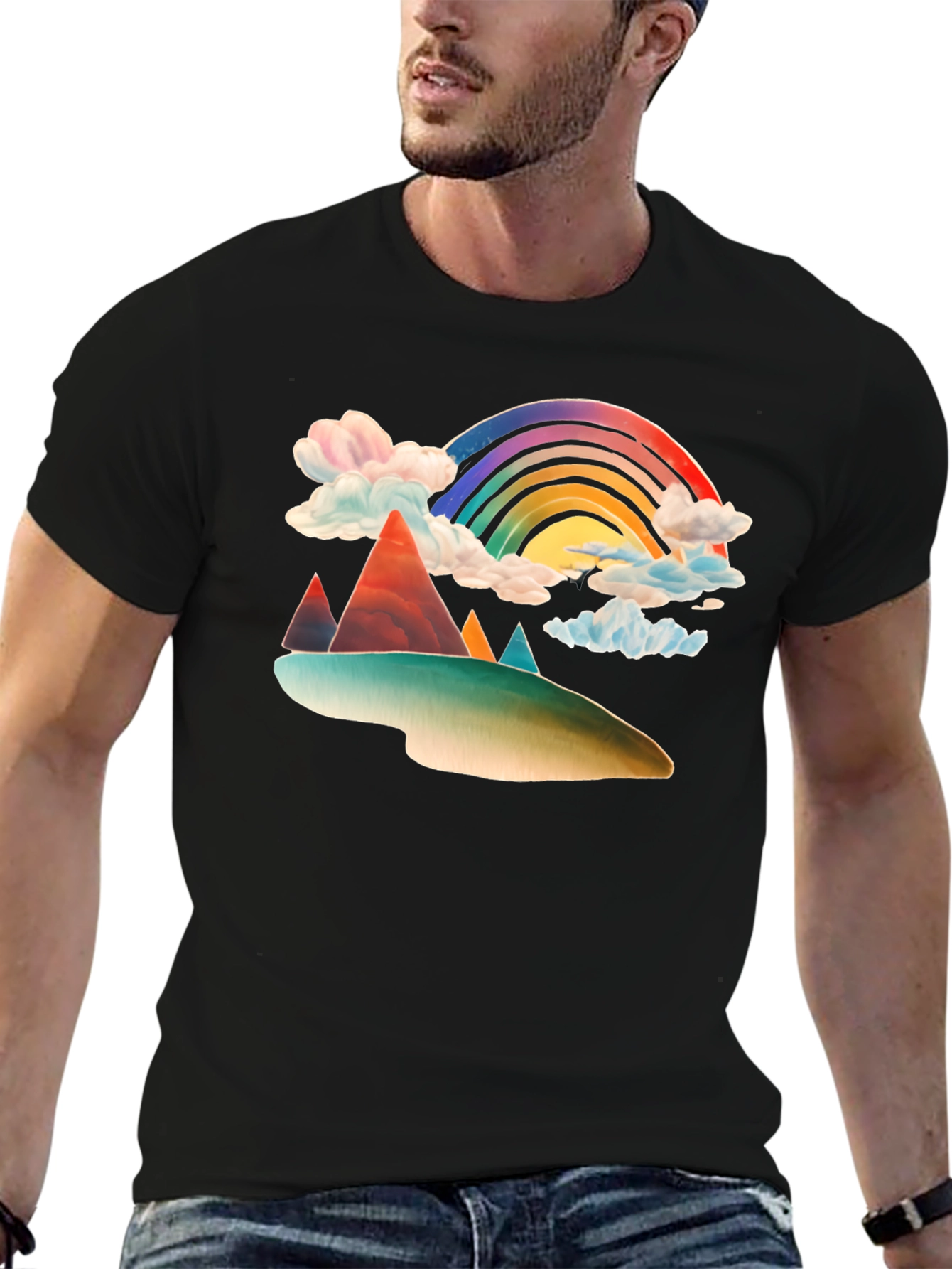 Rainbow Mountain Graphic Tee - Black Cotton Blend