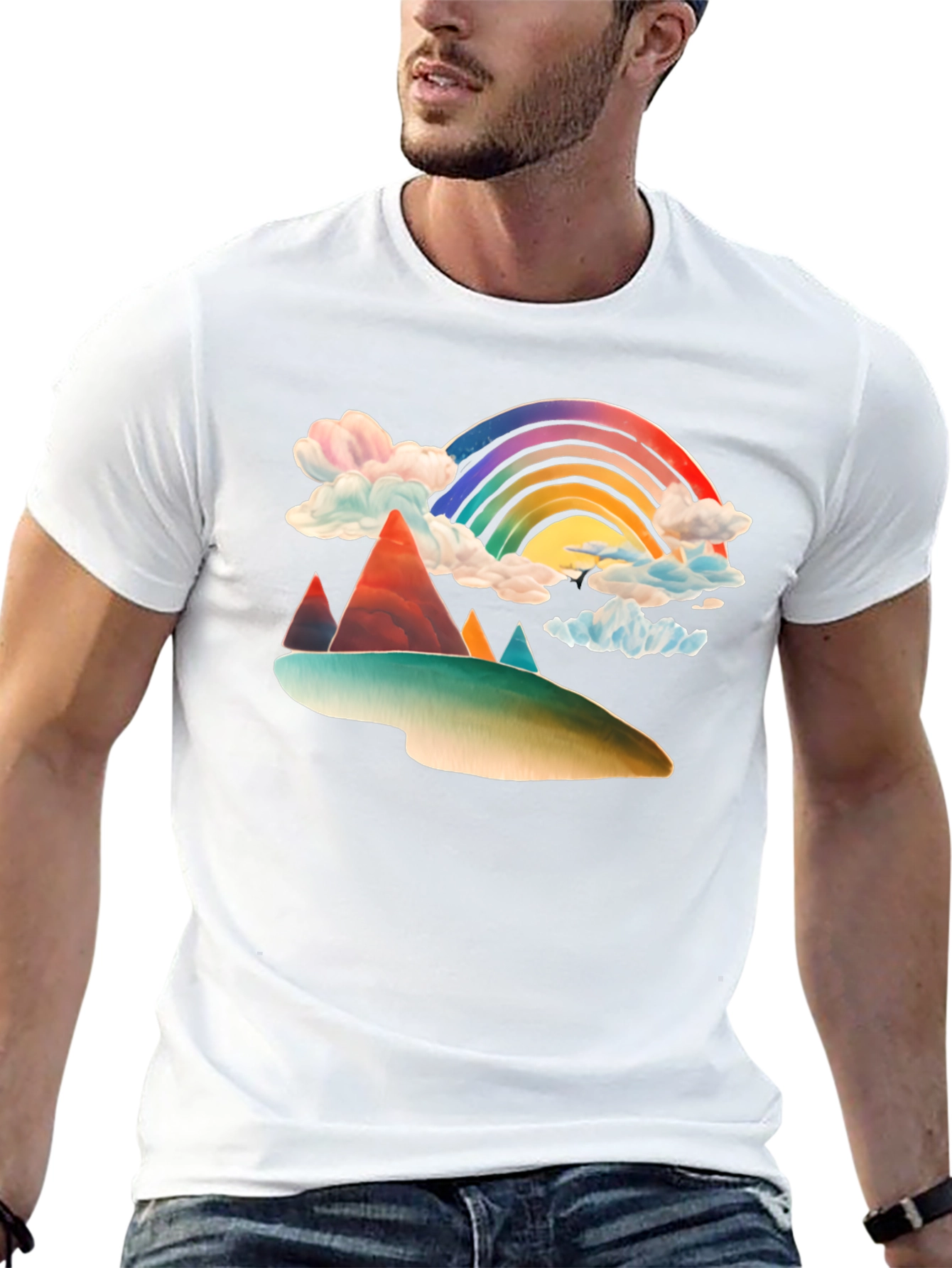 Rainbow Mountain Graphic Tee - Black Cotton Blend
