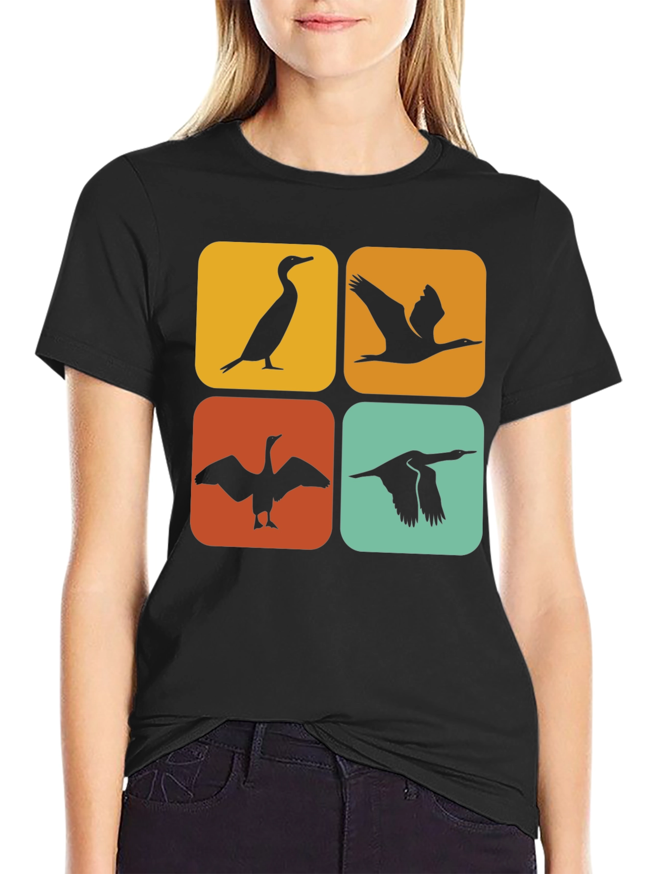 Retro Cormorant Bird Silhouette T-Shirt