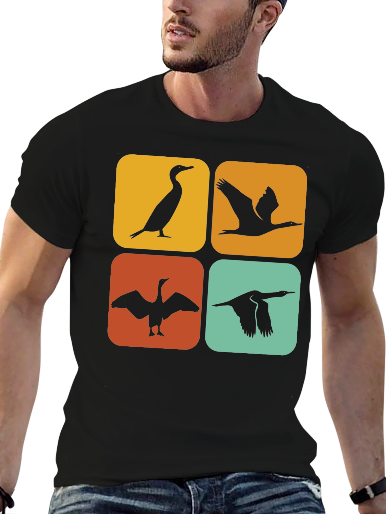 Retro Cormorant Bird Silhouette T-Shirt