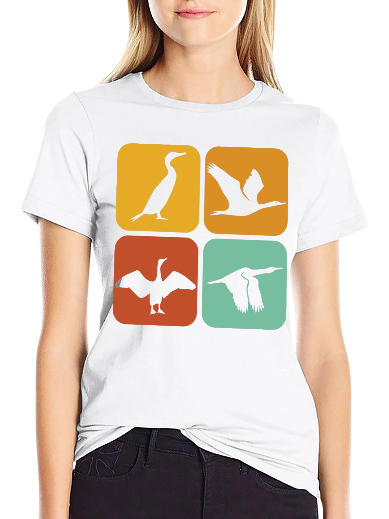 Retro Cormorant Bird Silhouette T-Shirt