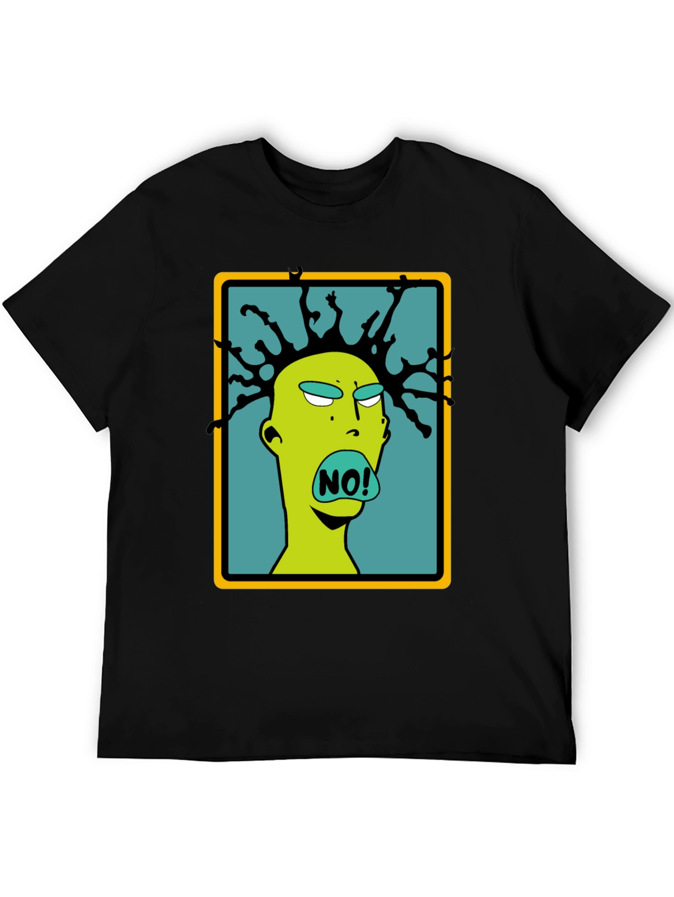 Edgy Cartoon NO! Graphic Black T-Shirt