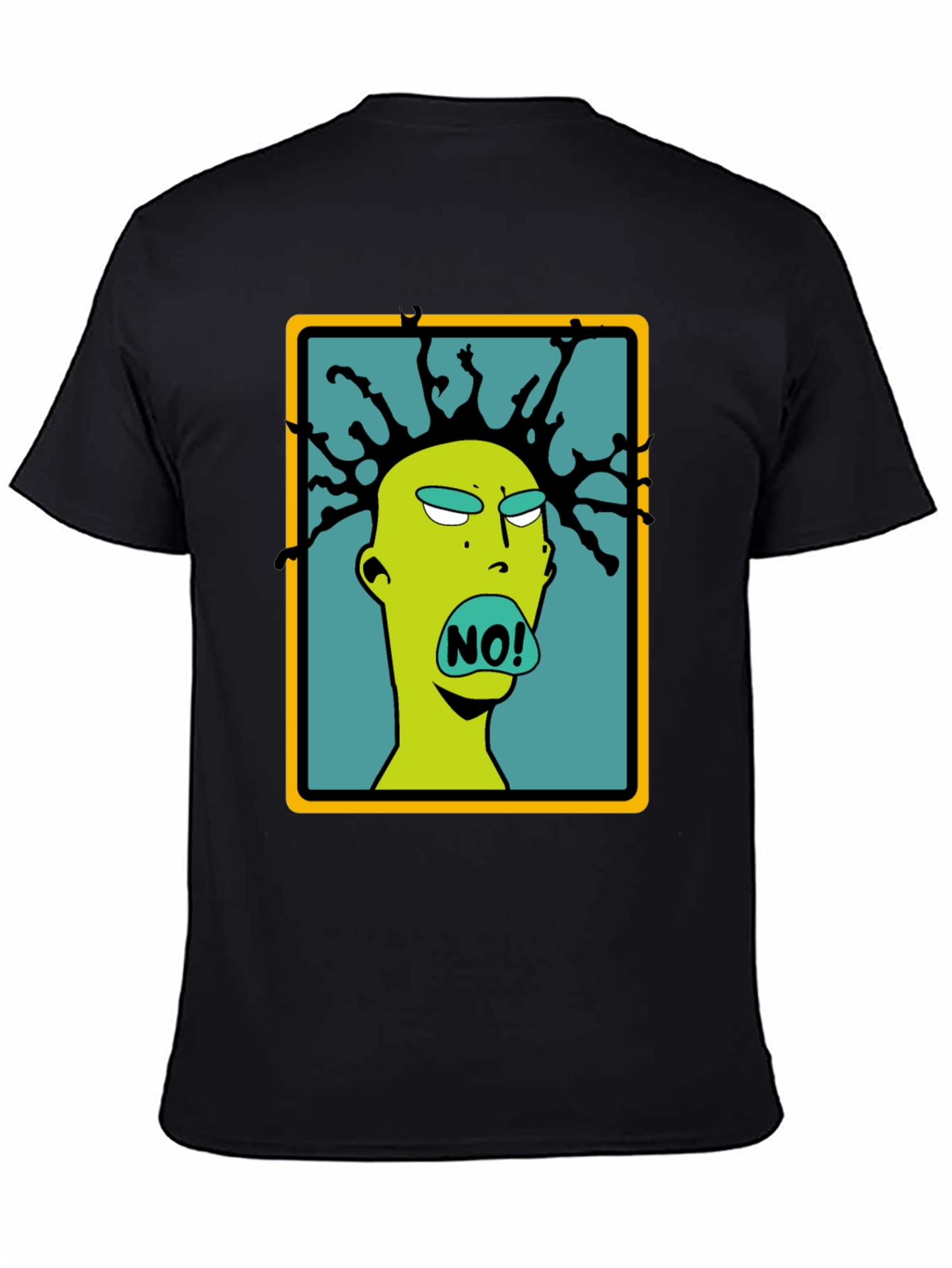 Edgy Cartoon NO! Graphic Black T-Shirt