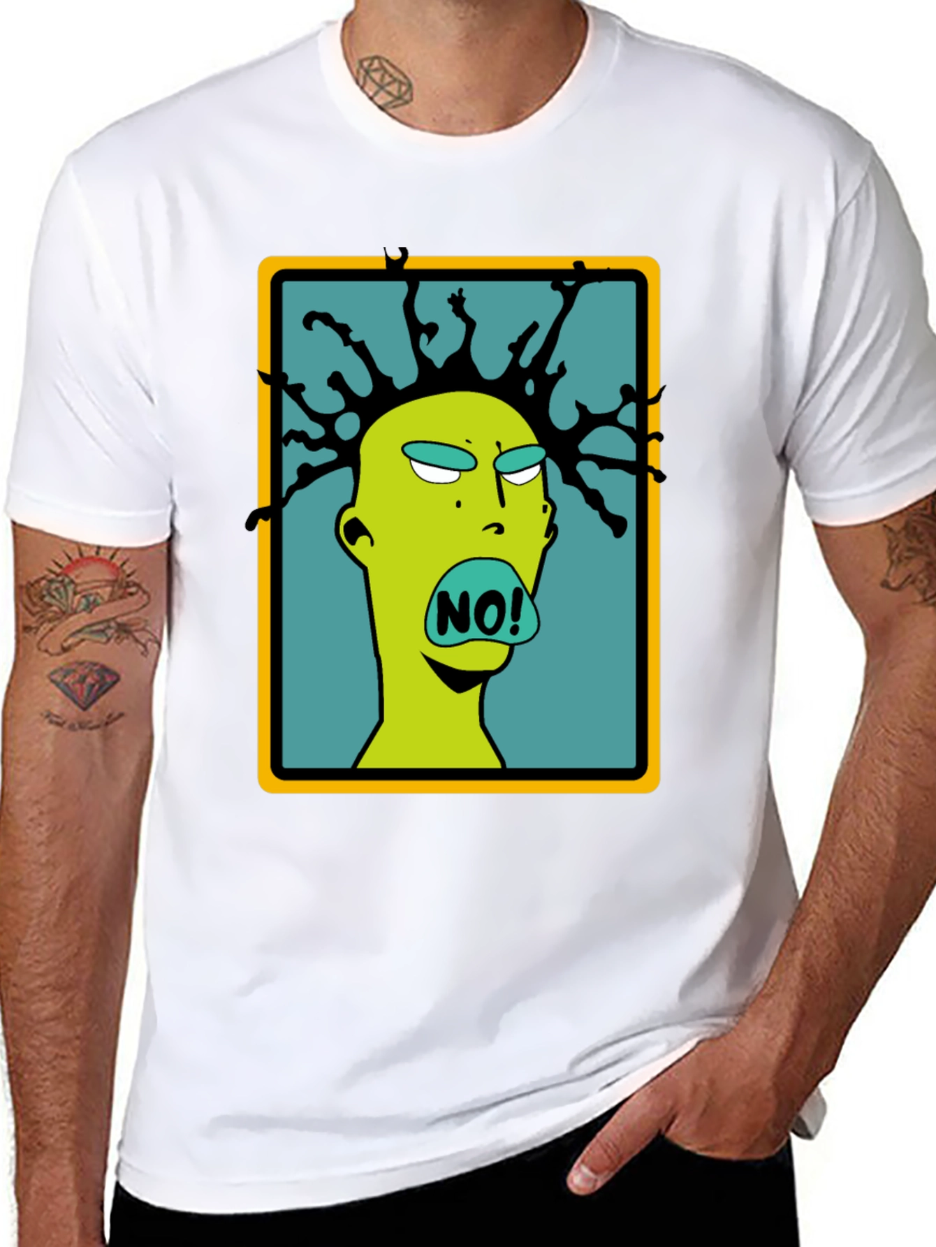 Edgy Cartoon NO! Graphic Black T-Shirt