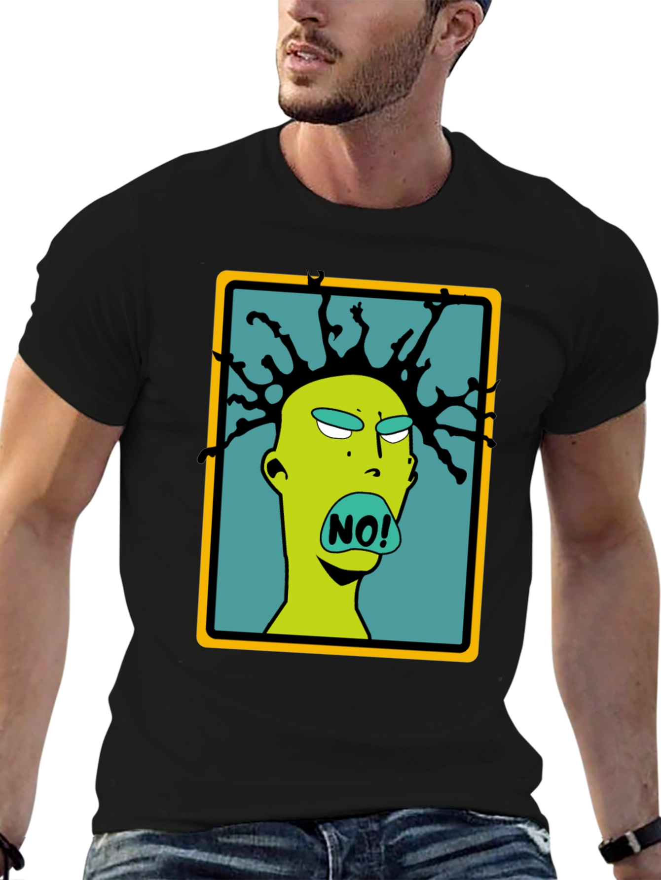 Edgy Cartoon NO! Graphic Black T-Shirt