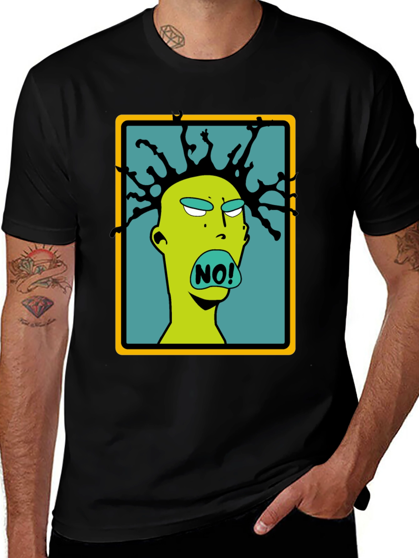 Edgy Cartoon NO! Graphic Black T-Shirt
