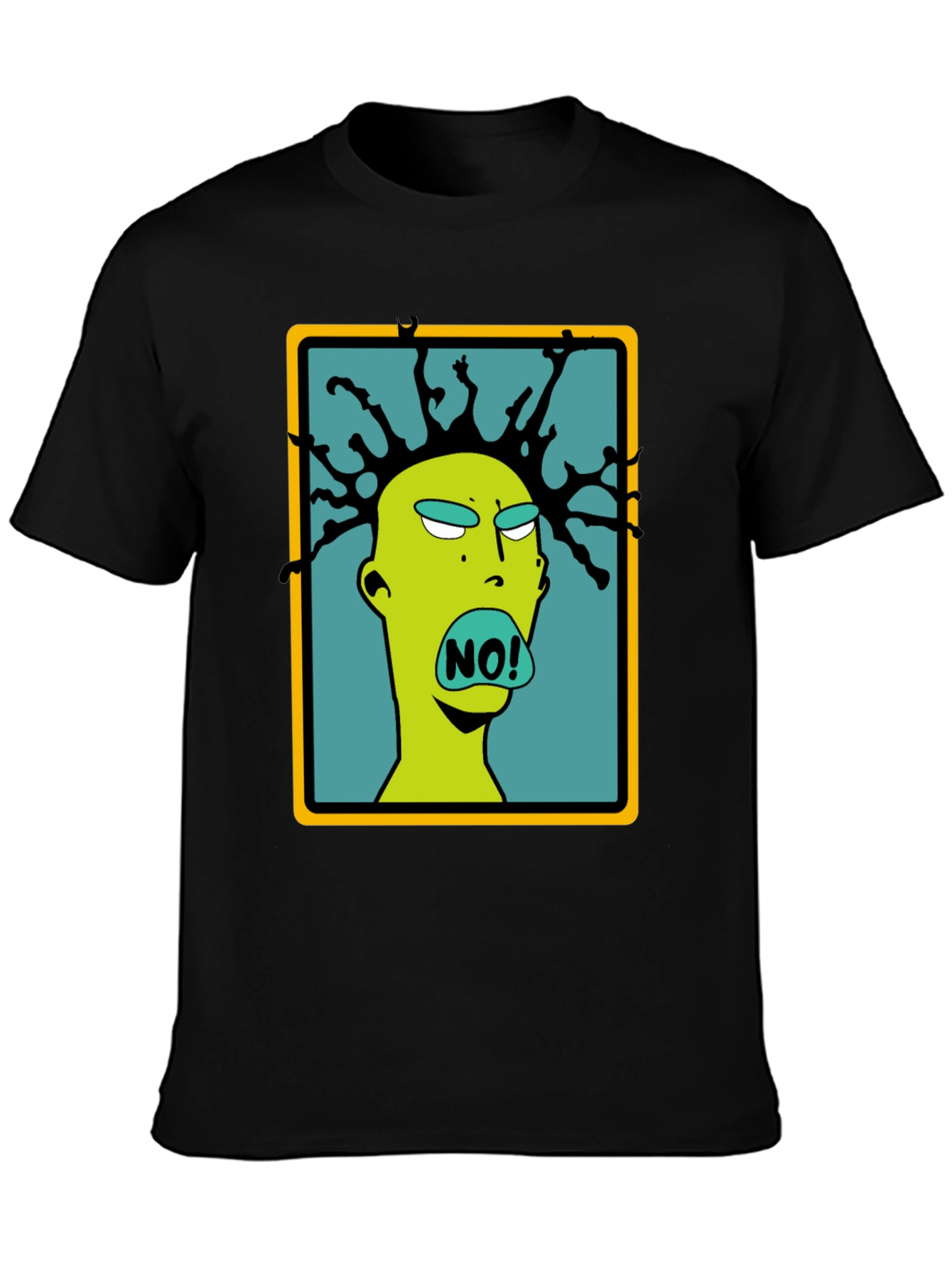 Edgy Cartoon NO! Graphic Black T-Shirt