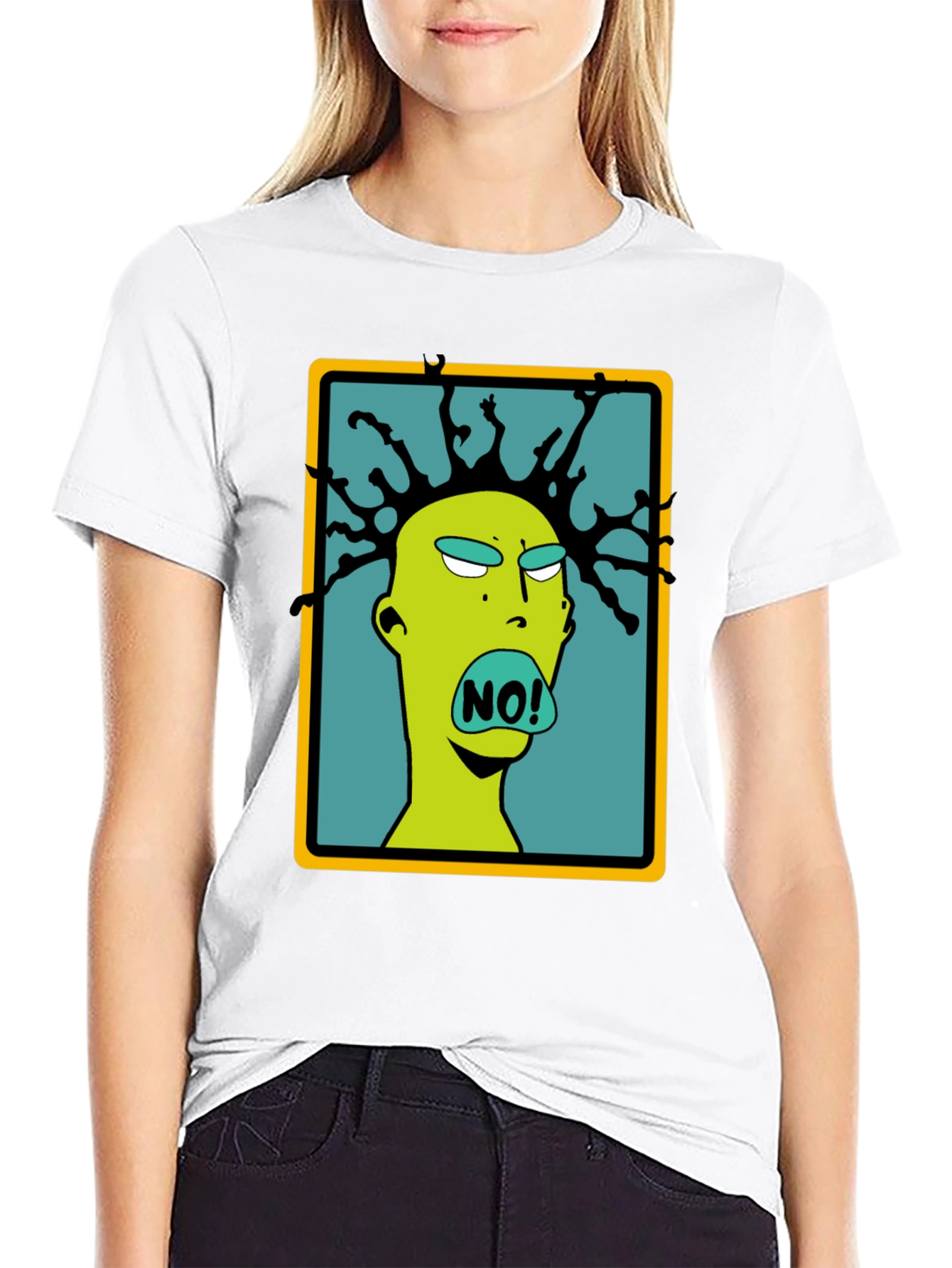 Edgy Cartoon NO! Graphic Black T-Shirt