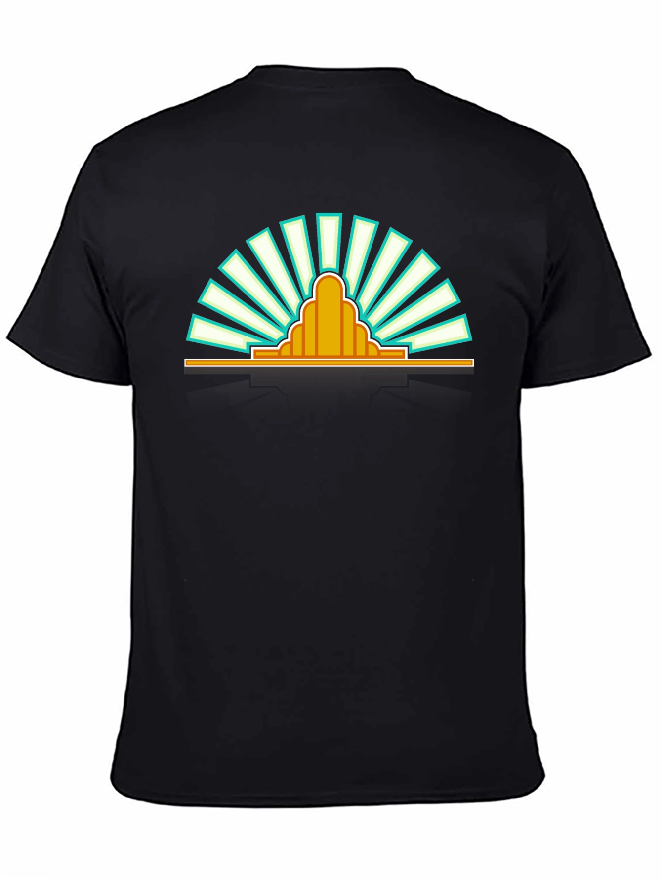 Retro Sunrise Graphic Tee - Black Cotton T-Shirt