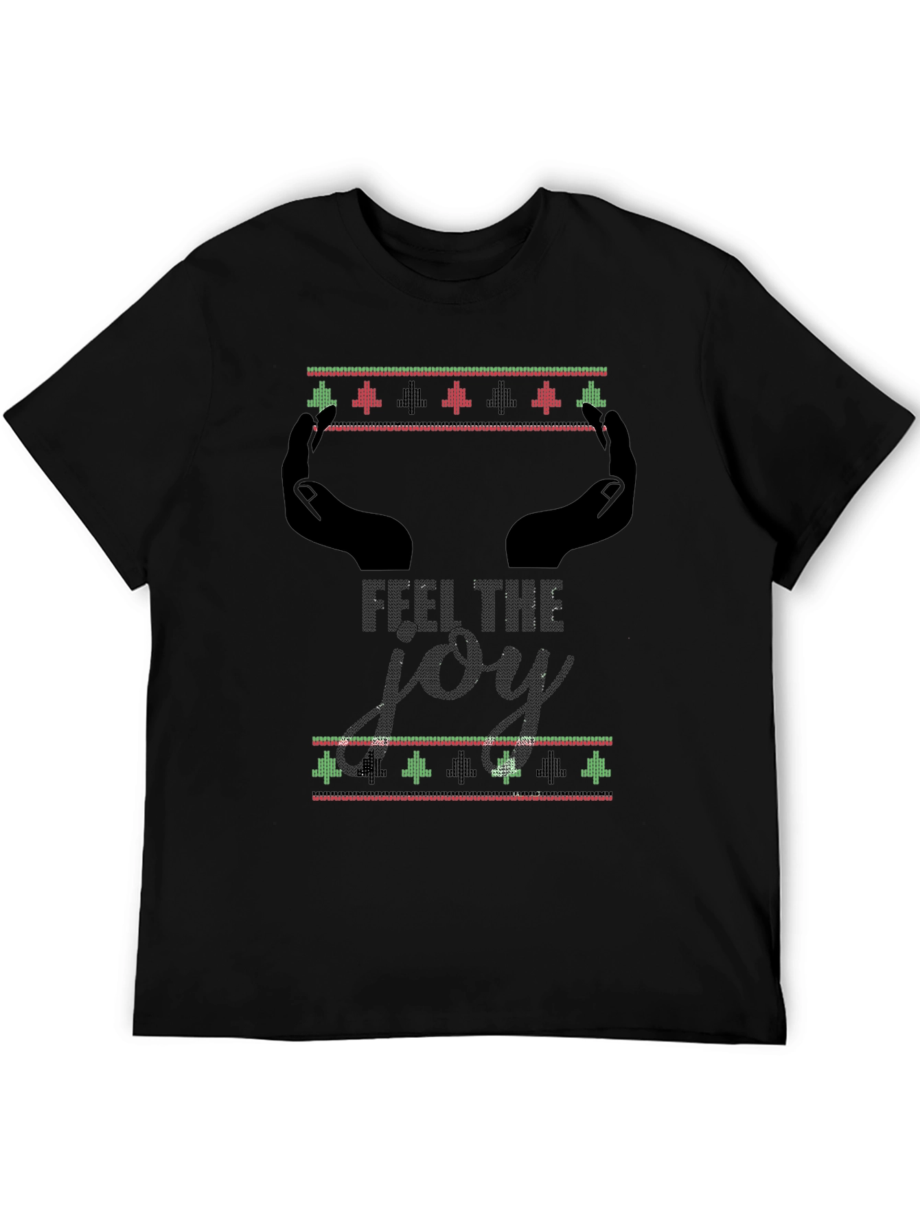 Feel The Joy Christmas Pattern Mens Black T-Shirt