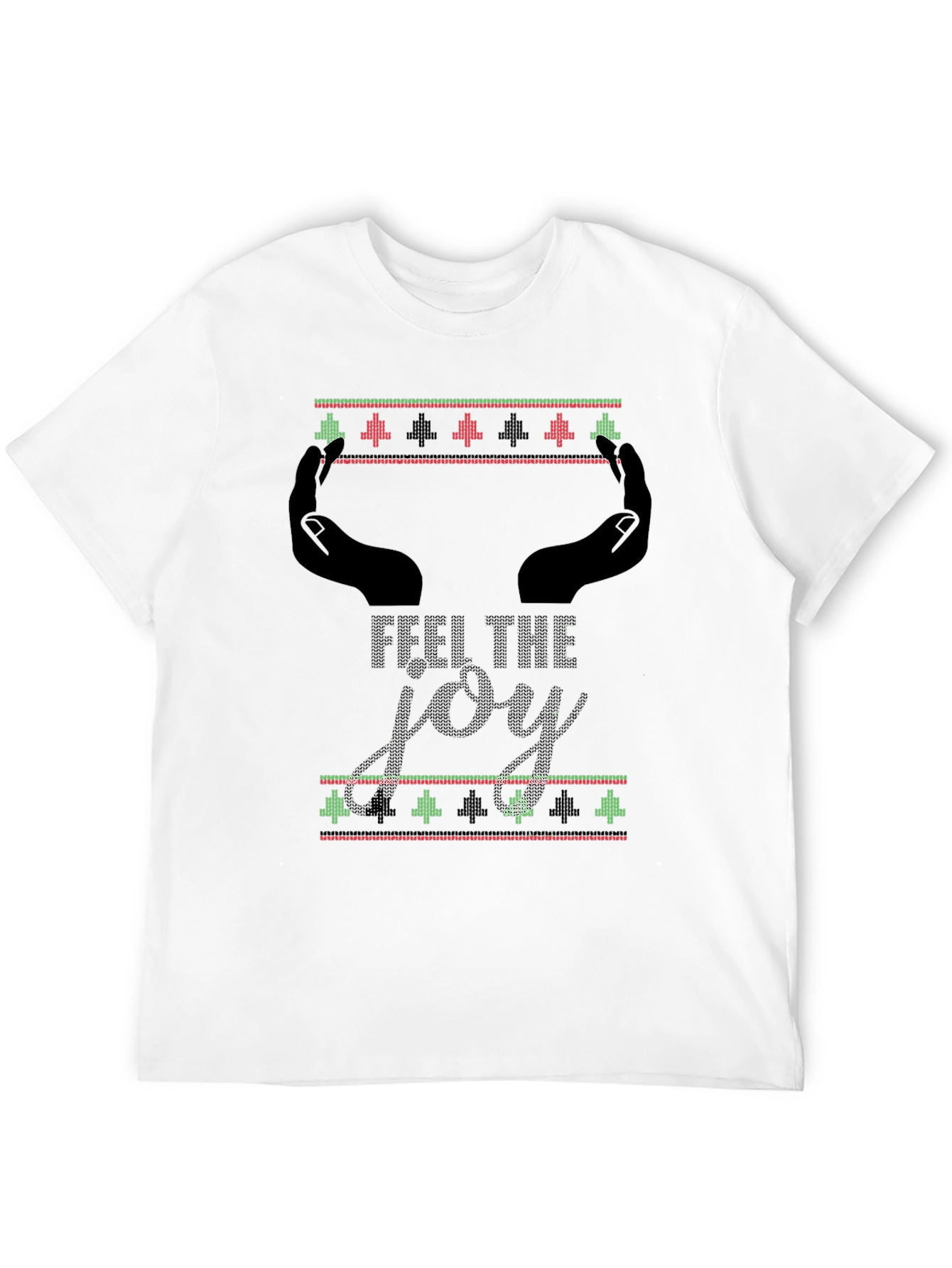 Feel The Joy Christmas Pattern Mens Black T-Shirt