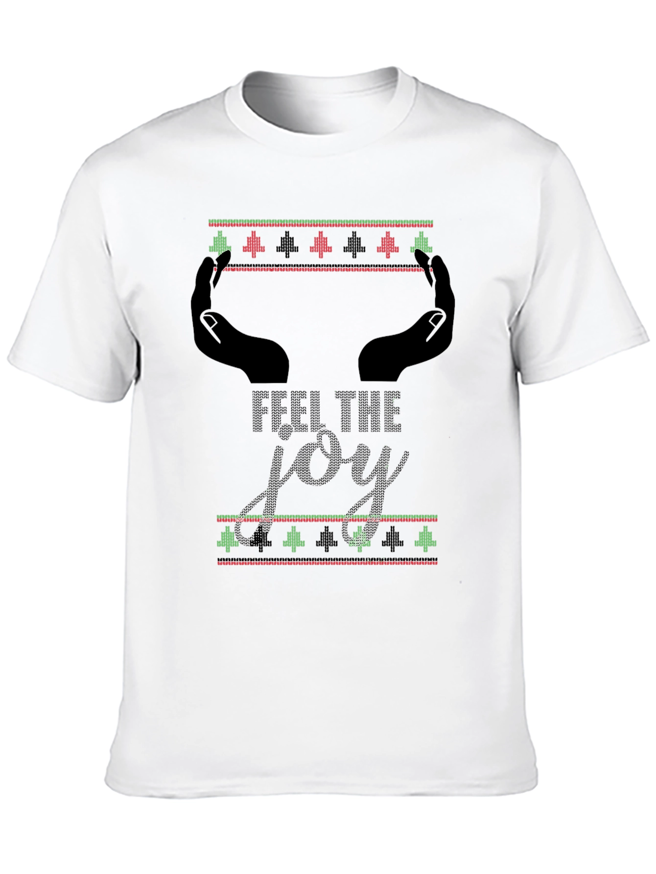 Feel The Joy Christmas Pattern Mens Black T-Shirt