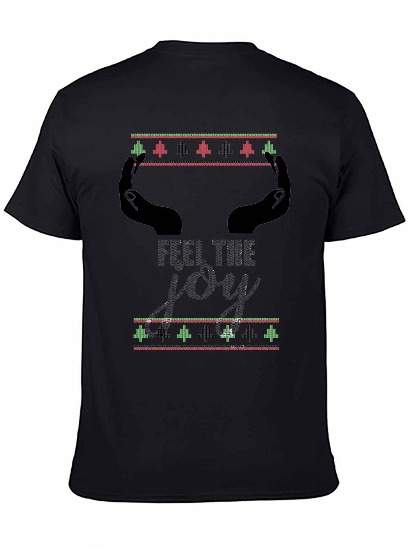Feel The Joy Christmas Pattern Mens Black T-Shirt