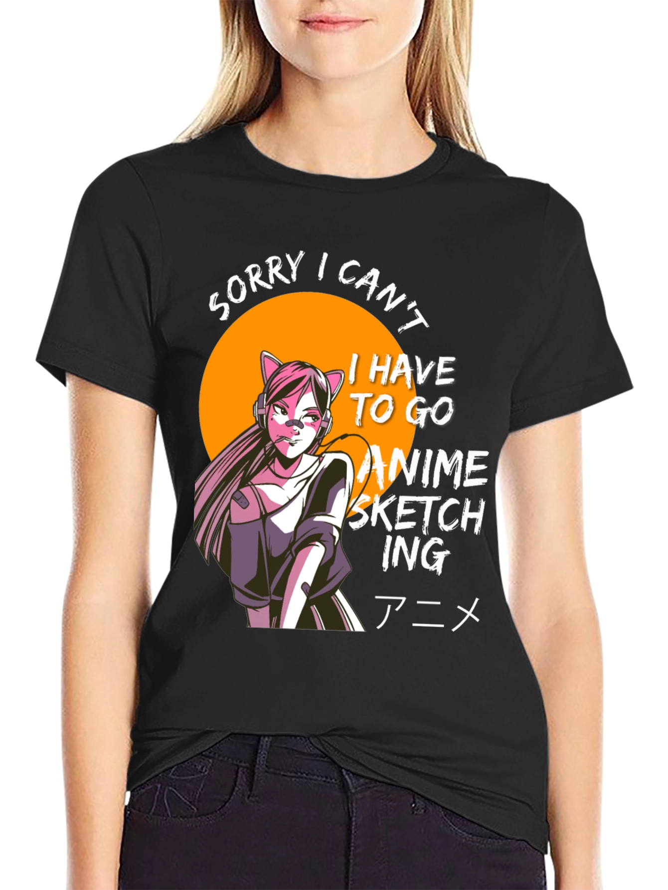 Anime Sketching T-Shirt - Black Graphic Tee