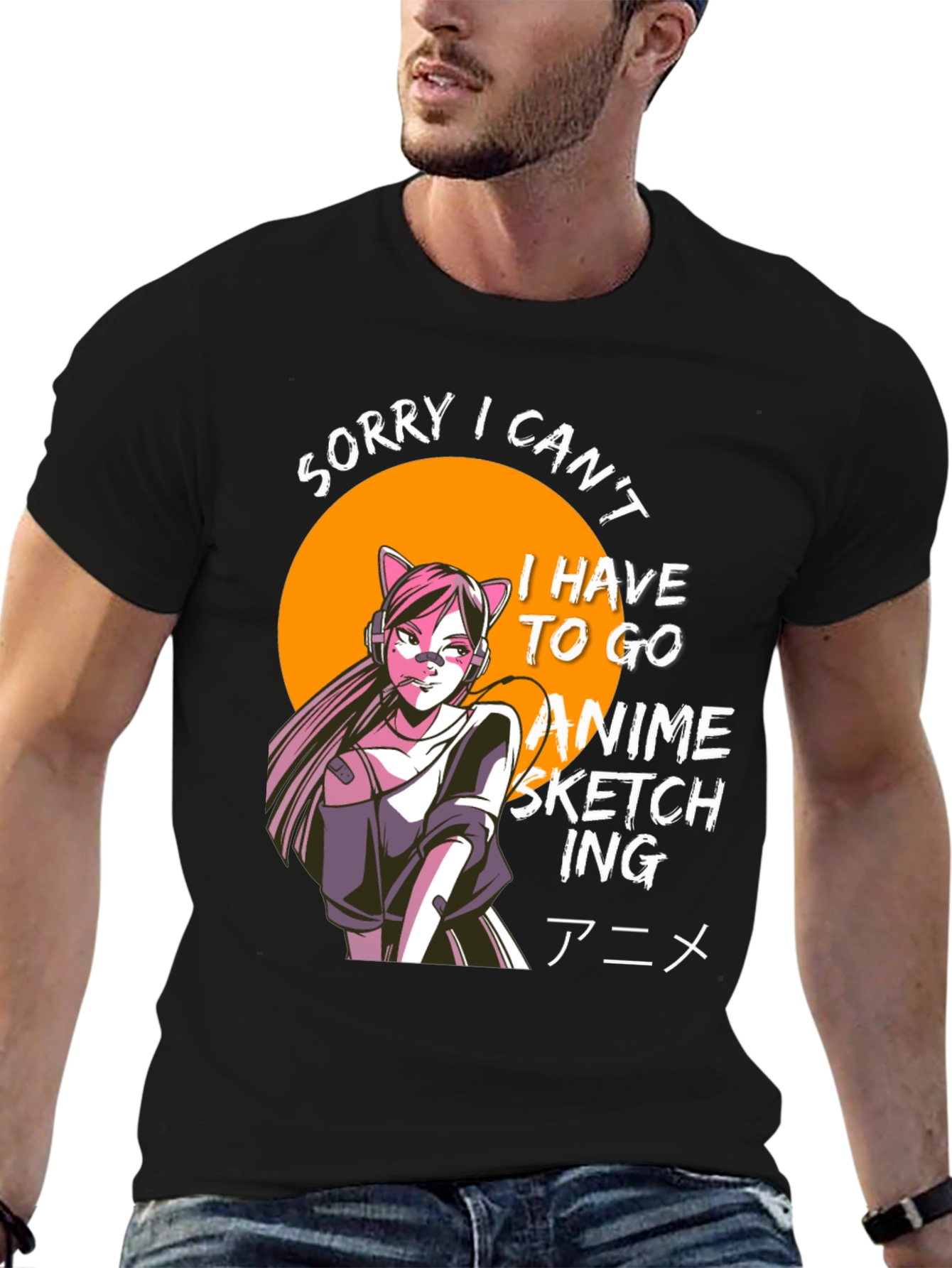Anime Sketching T-Shirt - Black Graphic Tee
