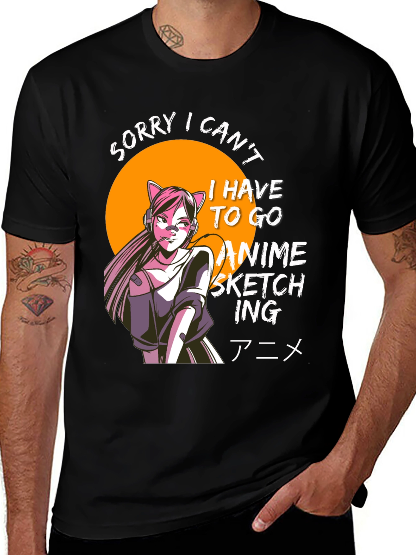 Anime Sketching T-Shirt - Black Graphic Tee