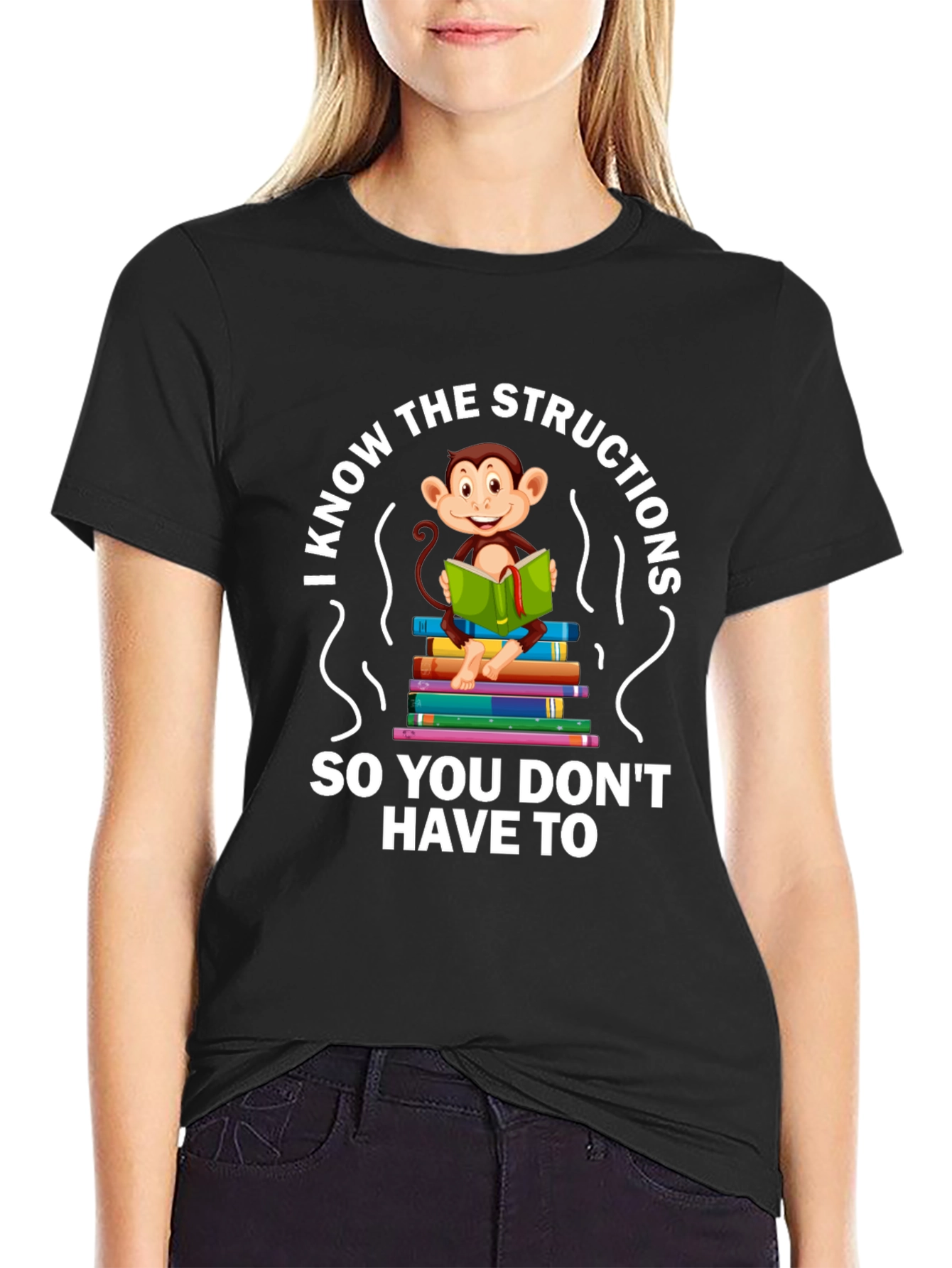 Funny Monkey Reading T-Shirt - I Know The Instructions