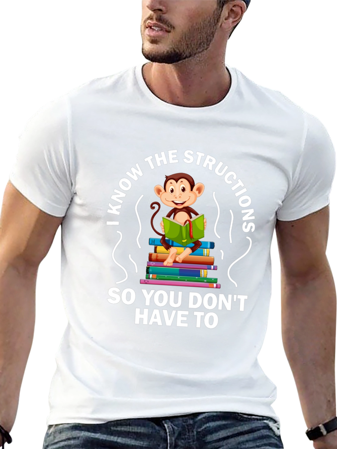 Funny Monkey Reading T-Shirt - I Know The Instructions