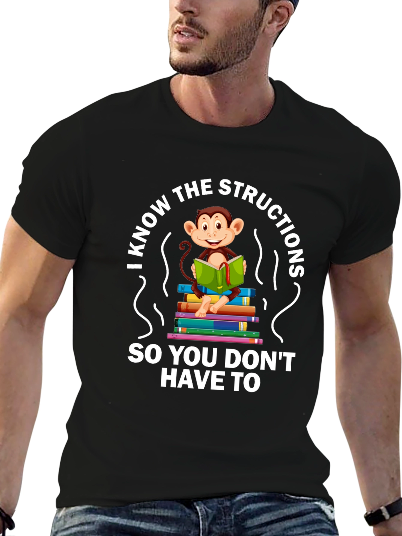 Funny Monkey Reading T-Shirt - I Know The Instructions