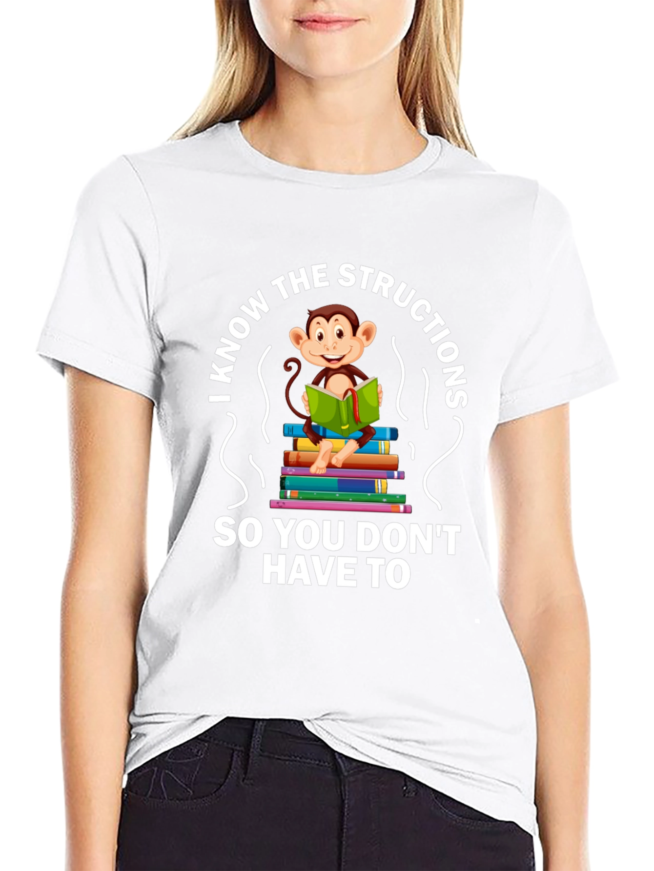 Funny Monkey Reading T-Shirt - I Know The Instructions