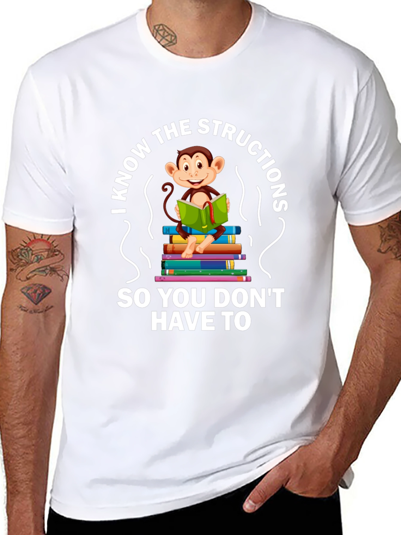 Funny Monkey Reading T-Shirt - I Know The Instructions