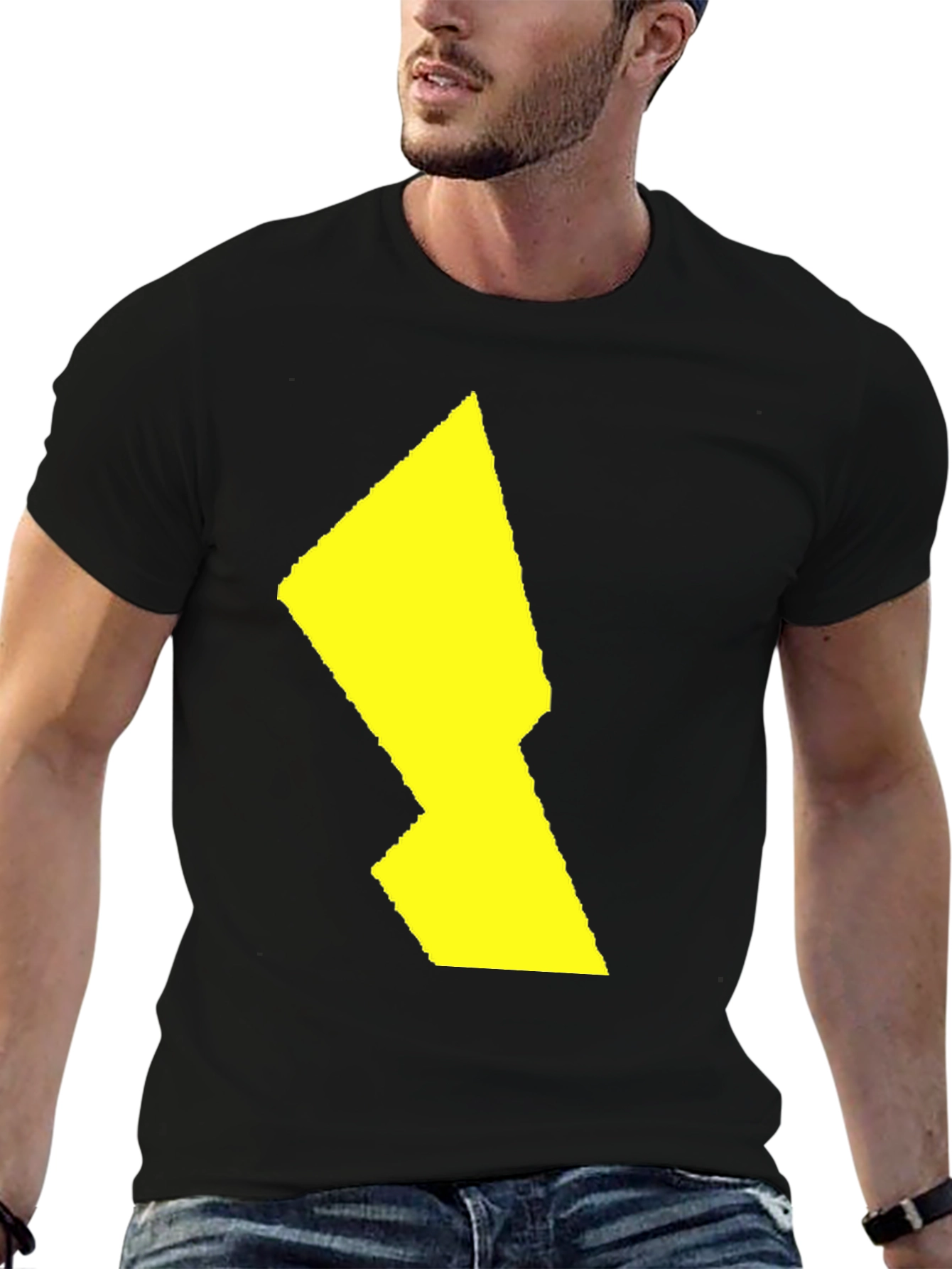 Bold Yellow Graphic Print Mens Black Tee