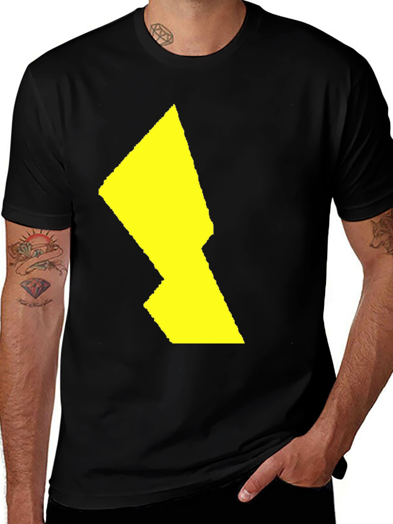 Bold Yellow Graphic Print Mens Black Tee