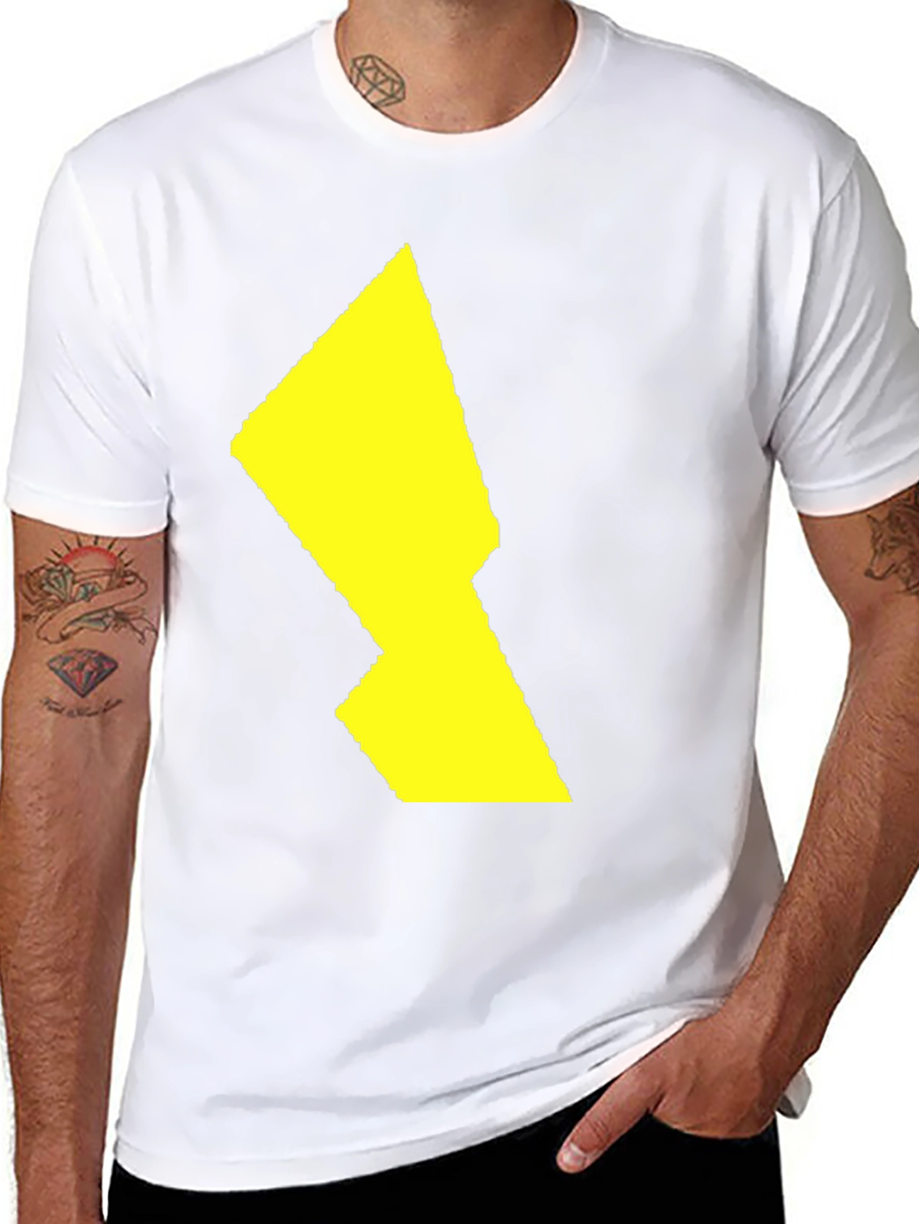 Bold Yellow Graphic Print Mens Black Tee