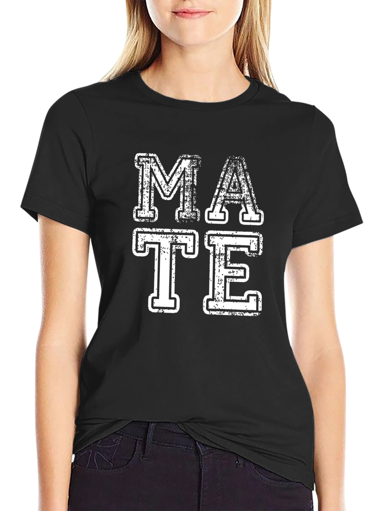 Retro MATE Graphic Print Black Crew Neck T-Shirt
