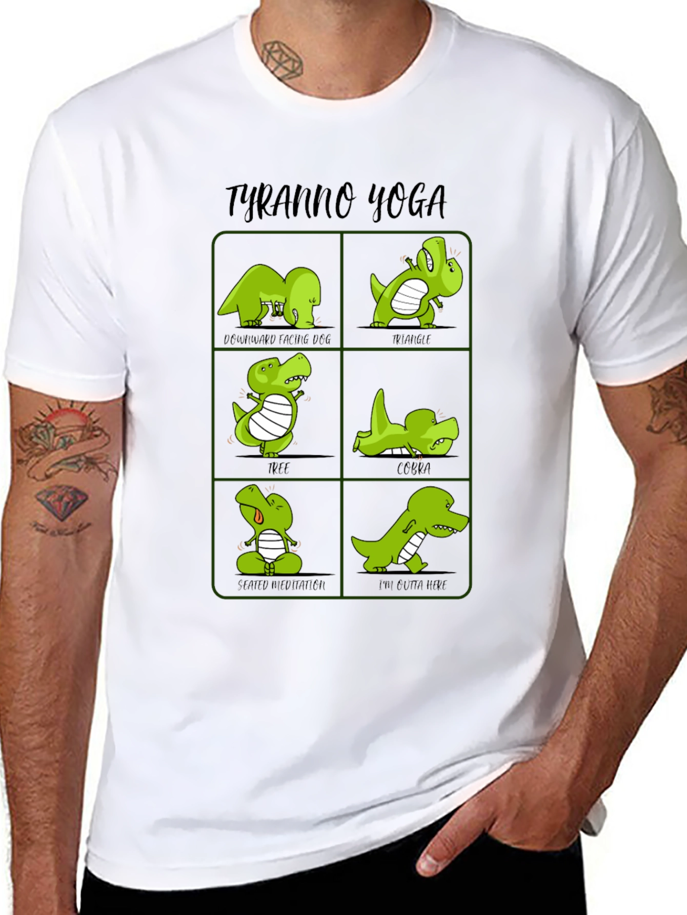 Tyranno Yoga T-Shirt Dinosaur Yoga Poses Tee