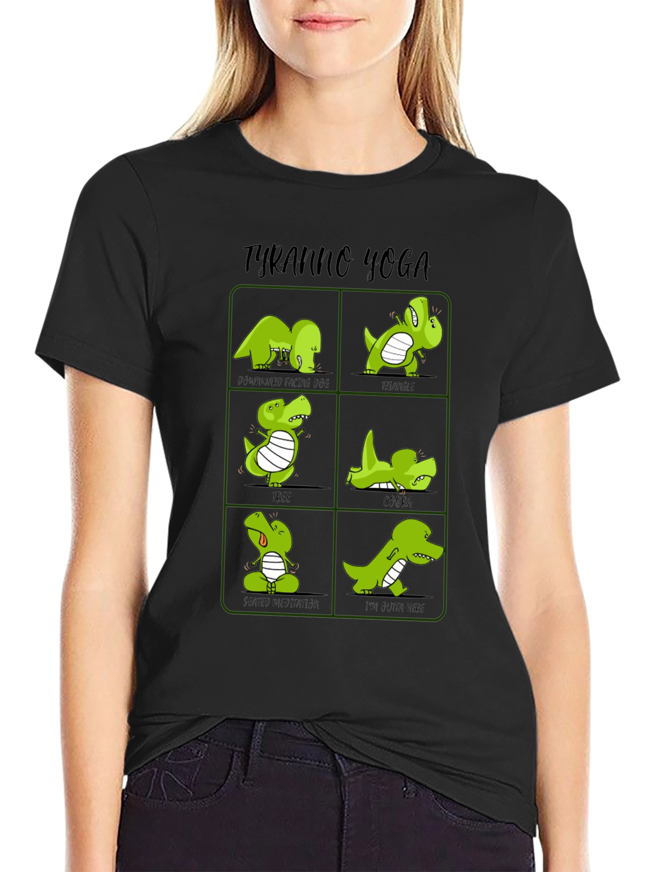 Tyranno Yoga T-Shirt Dinosaur Yoga Poses Tee